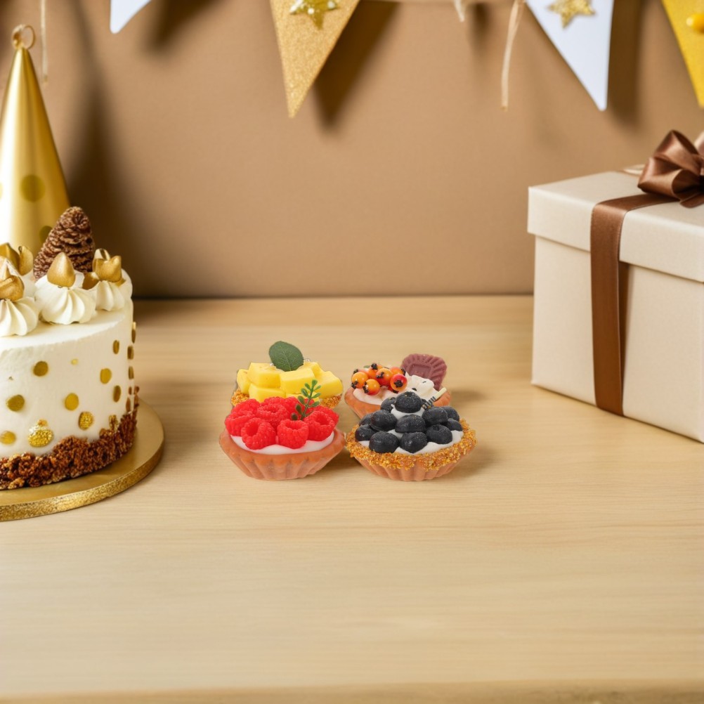 4Pcs Durable Simulated Egg Tart Food Models Assorted Color for Party Decor