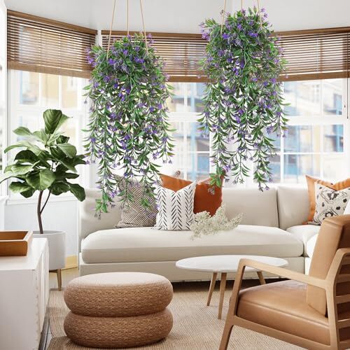 4Pcs Artificial Hanging Plants Fern Vine, Faux Plastic Plants Fake Ivy Vine