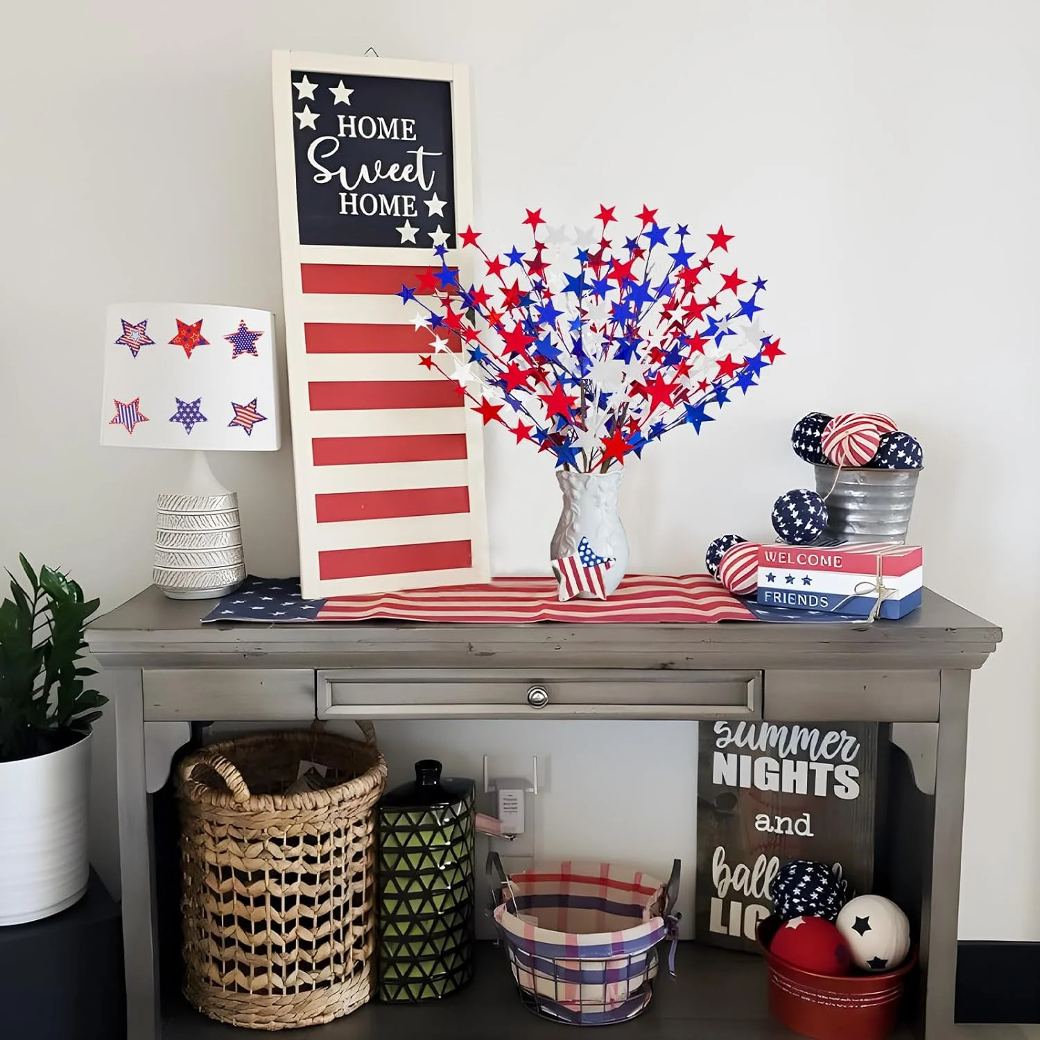 6 Pcs 4th of July Artificial Flowers 24″ Patriotic Berry Picks Faux Red White Bl