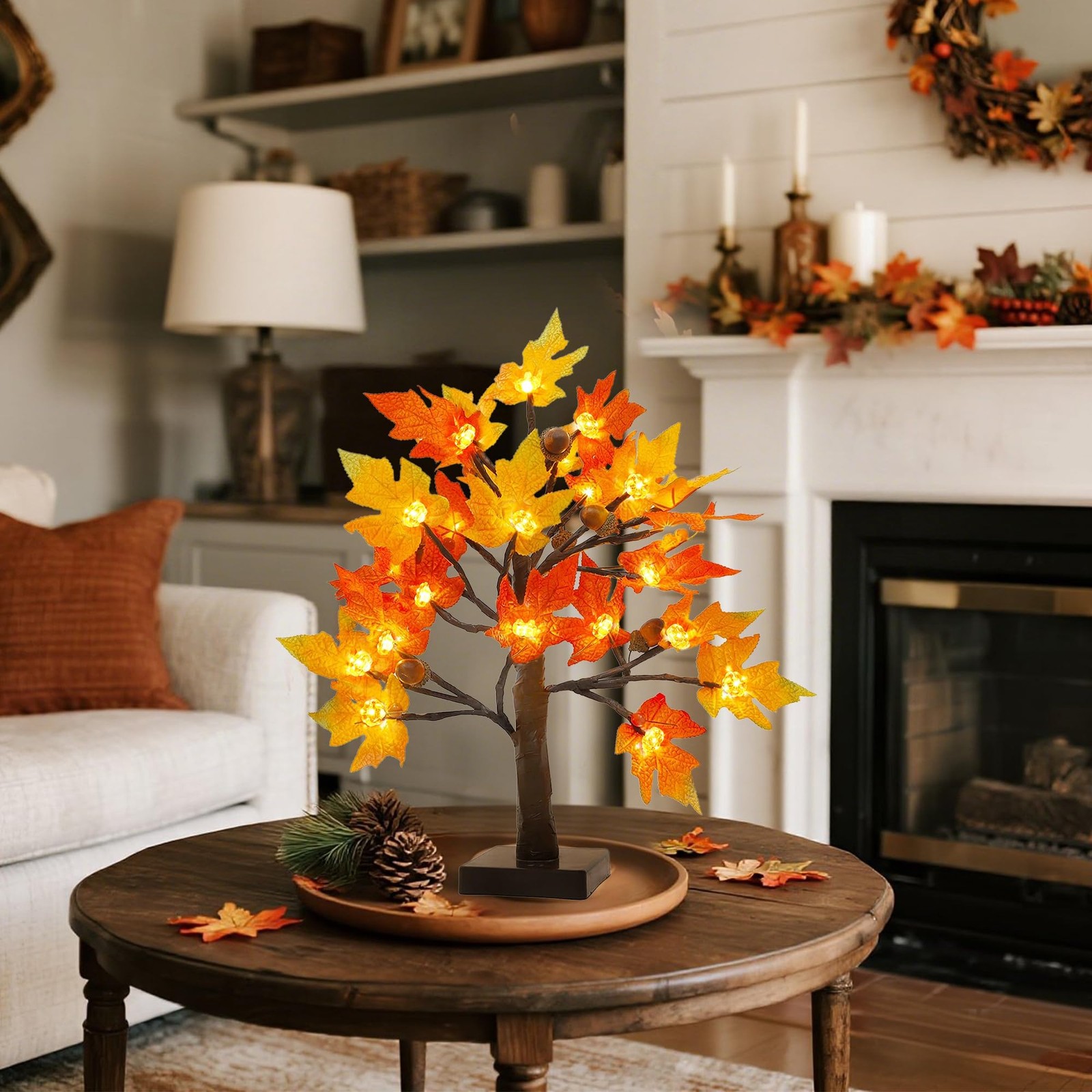 Fall Decorations fo Home 2 Pack 18″ Lighted Maple Tree