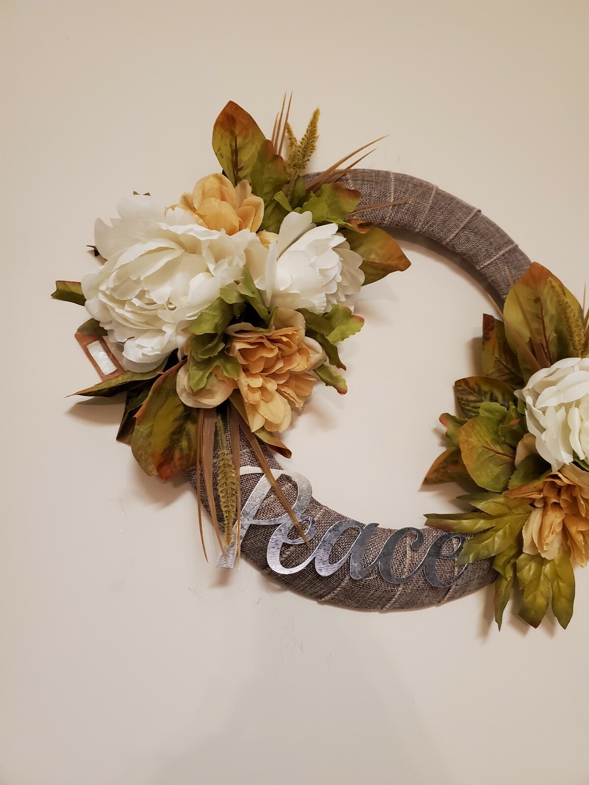 PEACE peony white beige brown green BEAUTIFUL WREATH elegant Decor Front Door 15