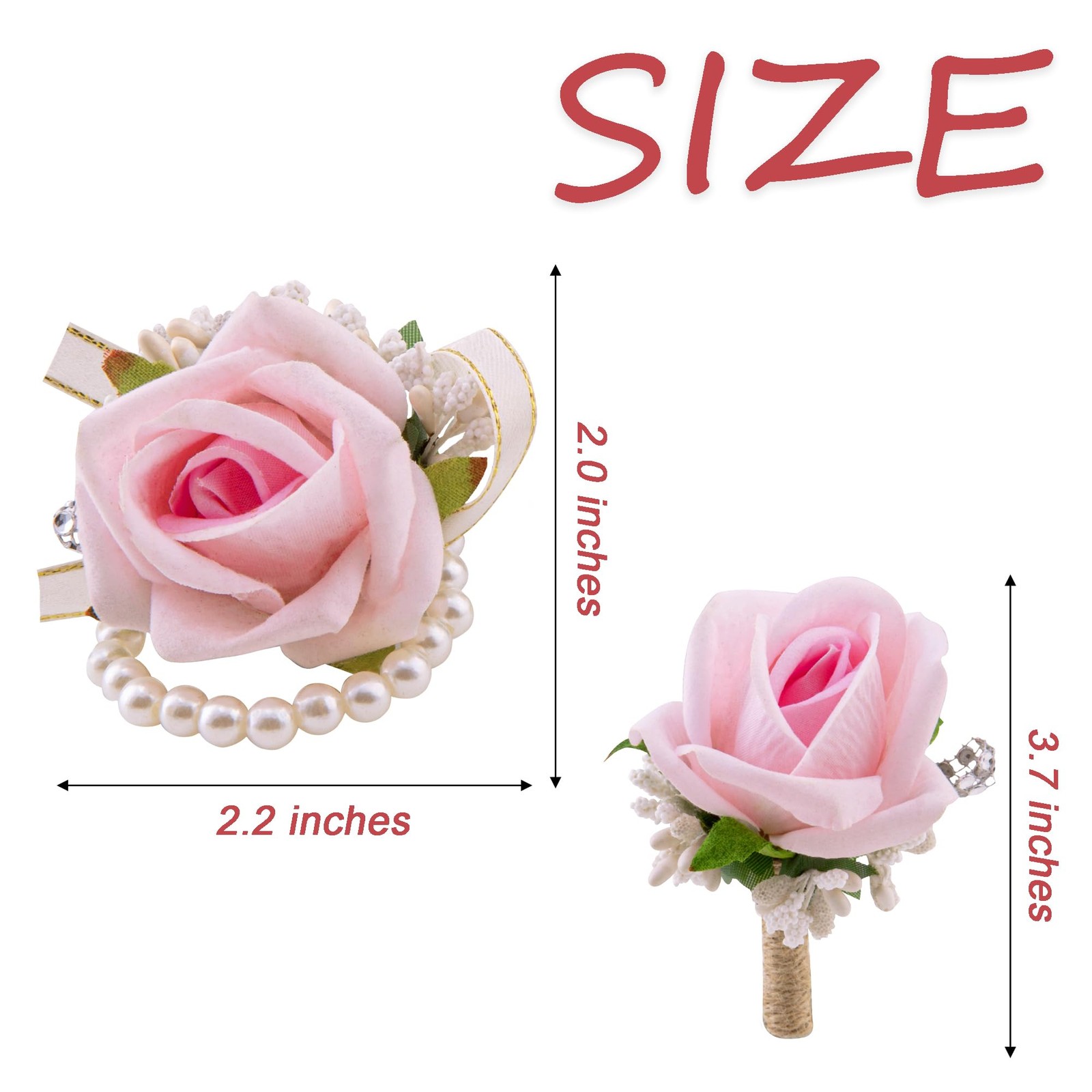 2 Pcs Pink Corsage and Boutonniere Set Wristlet Prom Decor Men Light Pink