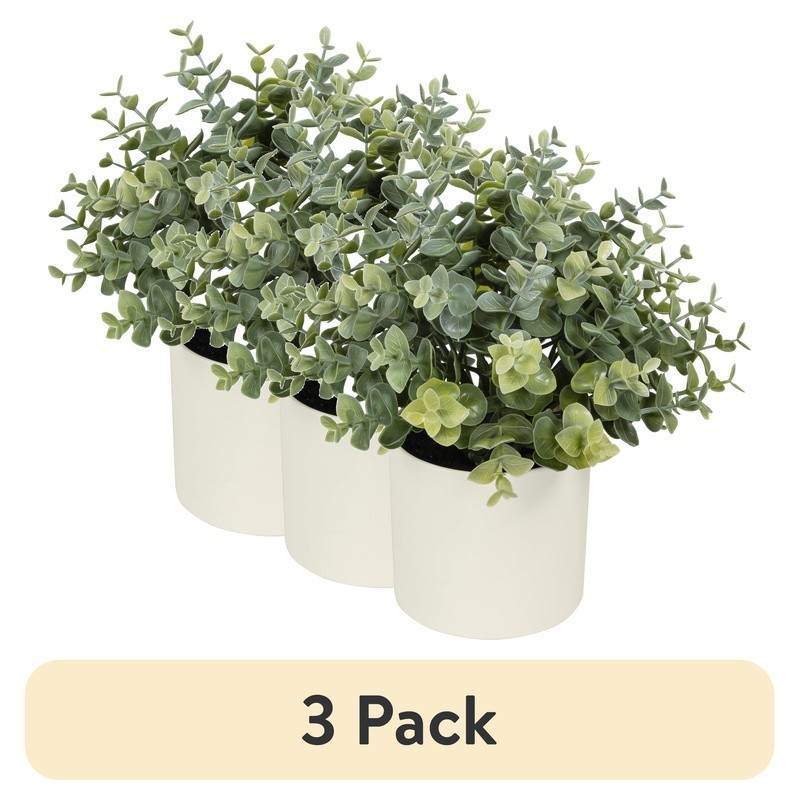 Artificial Eucalyptus Plant Cream Pot Tabletop Decor Maintenance Free Greenery