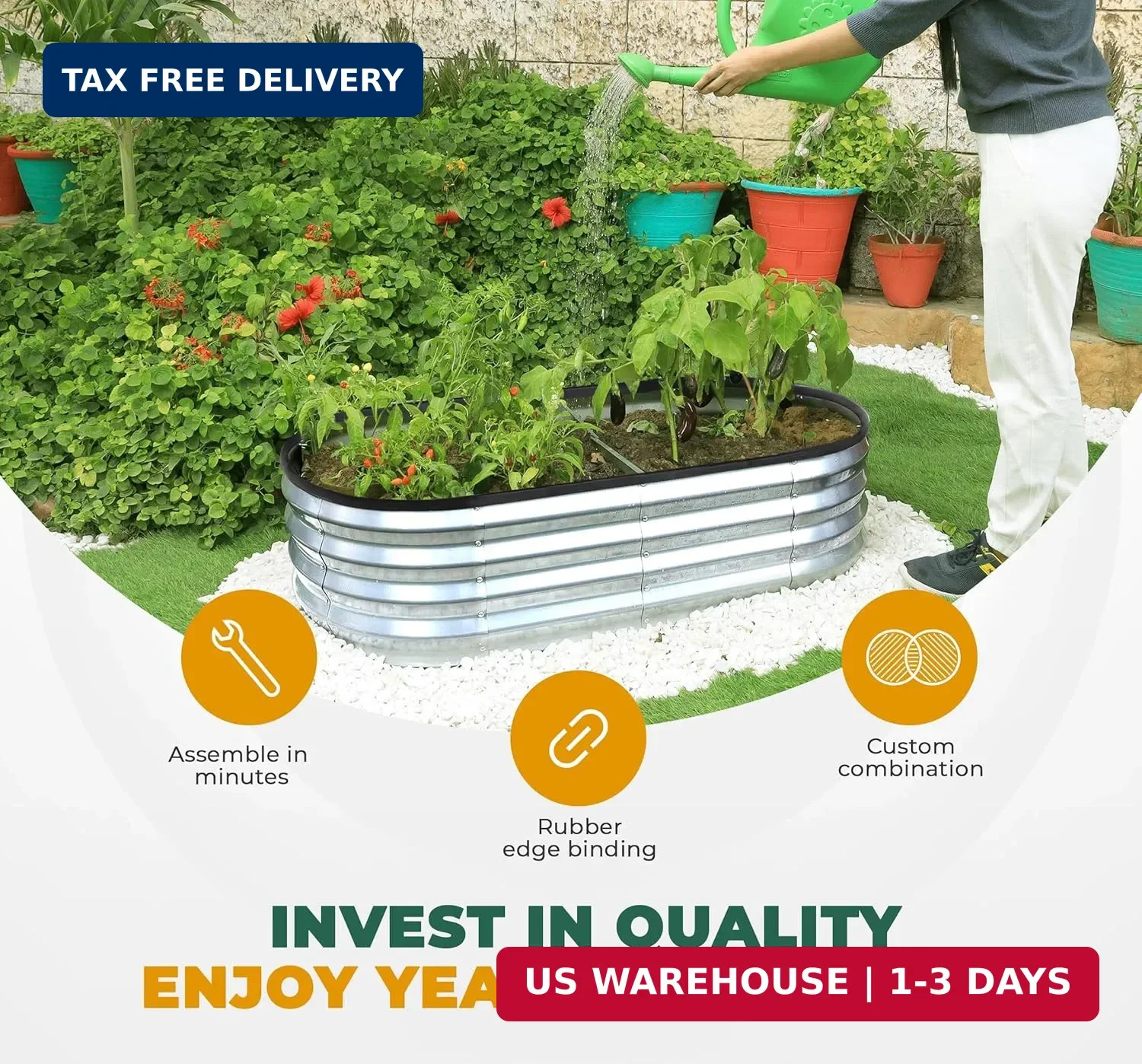Utopia Home Galvanized Raised Garden Bed Kit 4x2x1ft, Planter Box Raised Garden