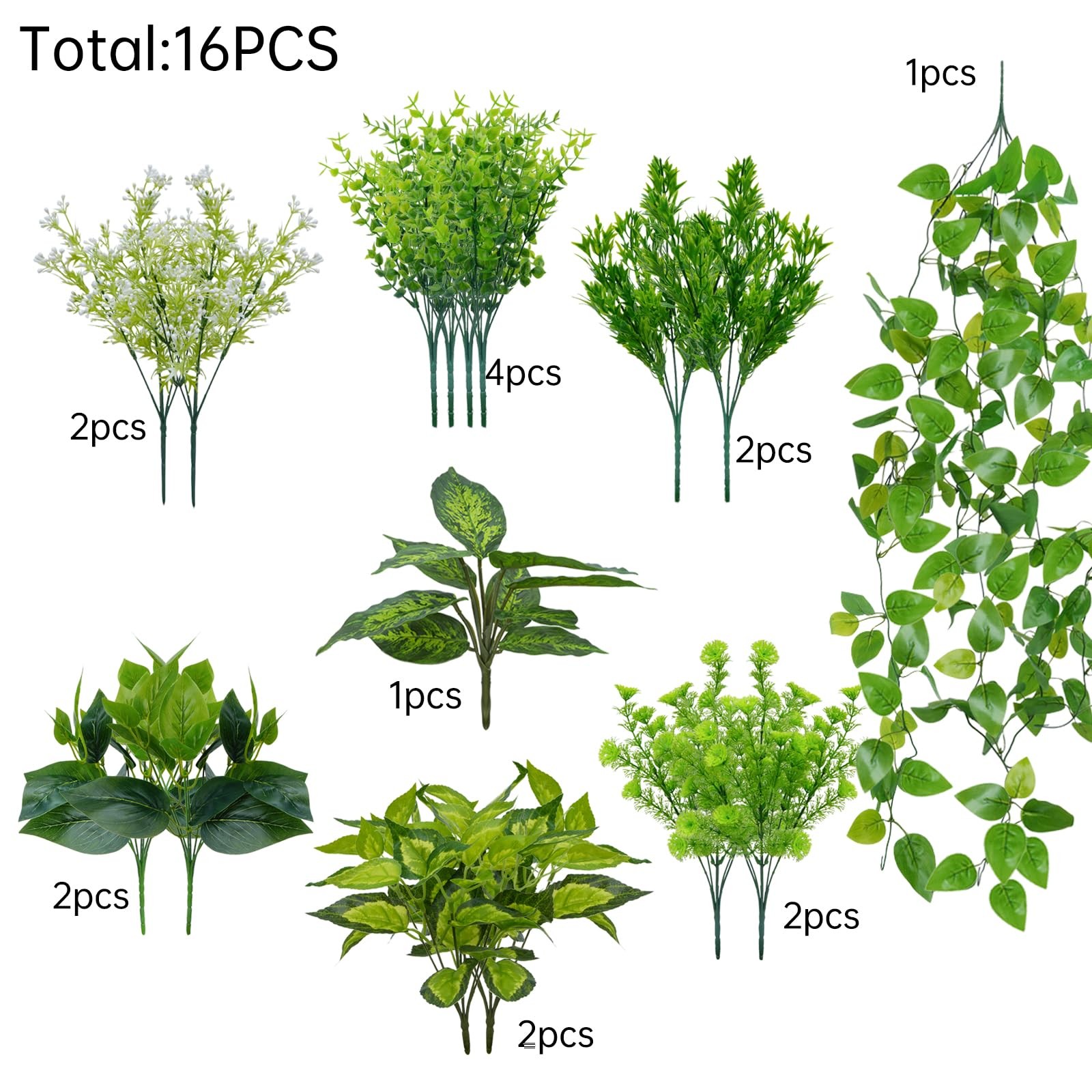 16 Bundles Artificial Plants Outdoor Realistic Outdoor Greenery UV Resistant …