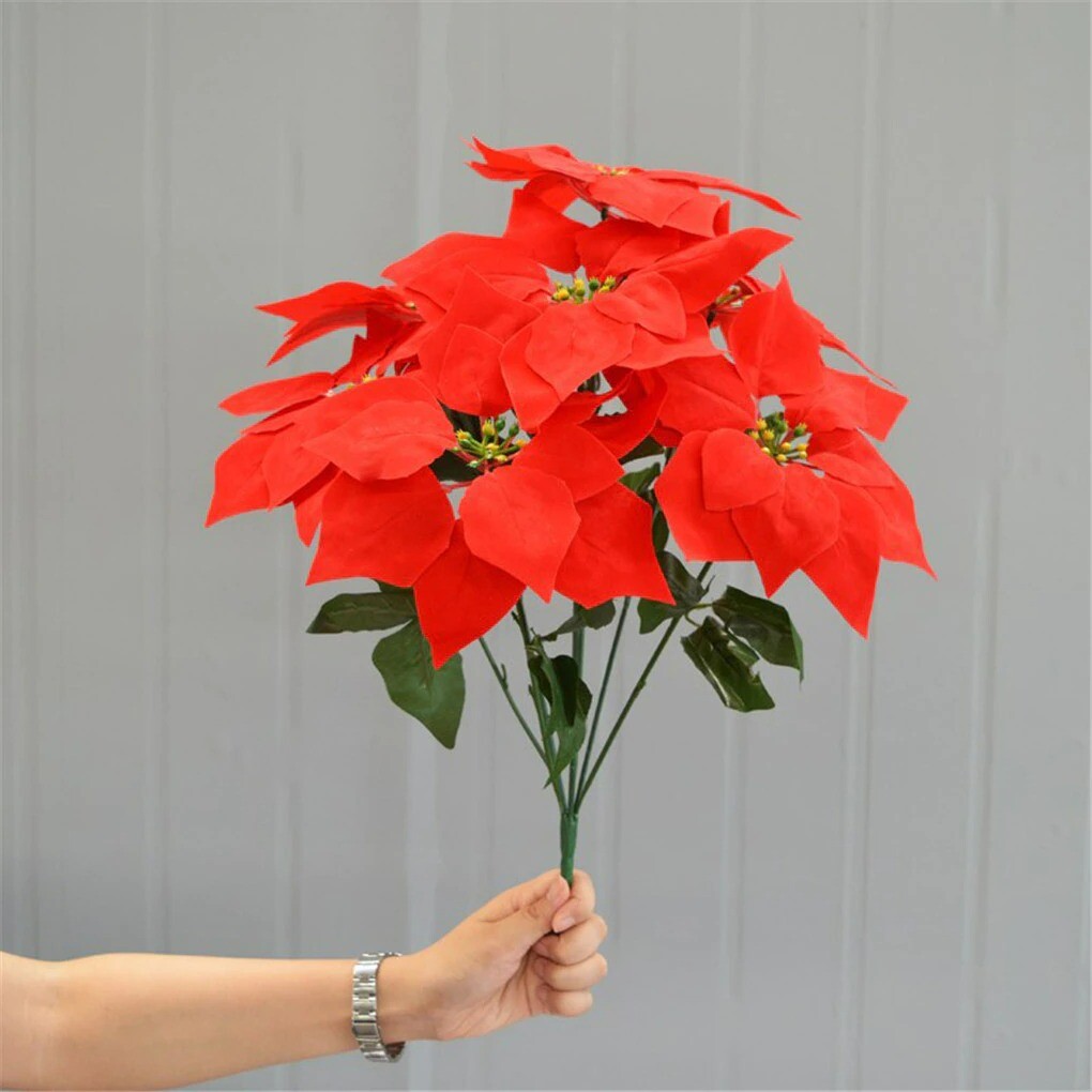 Artificial Poinsettia Flower Fake Home Flower Decor Office Home Party Decoration