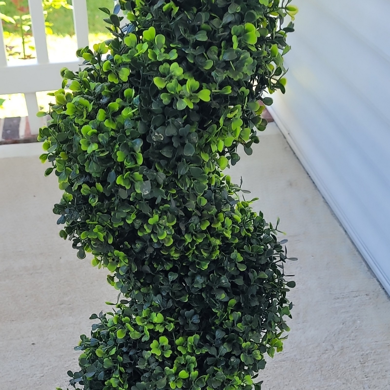 Artificial Green Boxwood Twisted Spiral Topiary Tree in Pot, Plastic