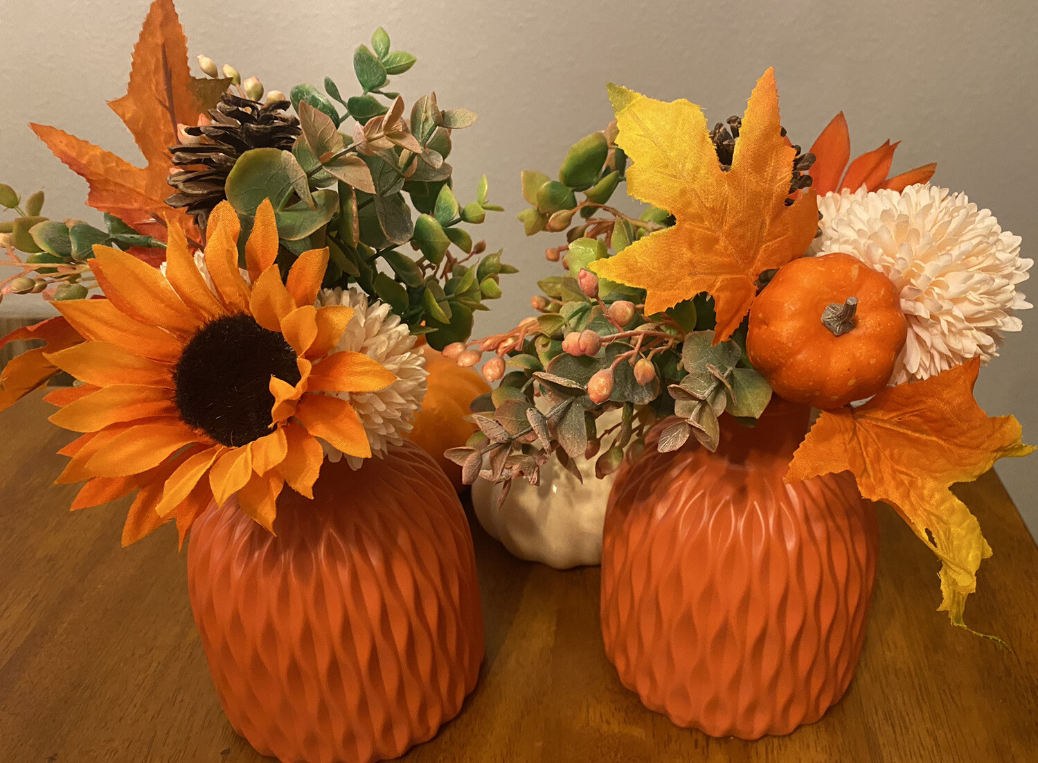 Autumn Fall Décor Flowers Floral Arrangement Gift Set Of 2