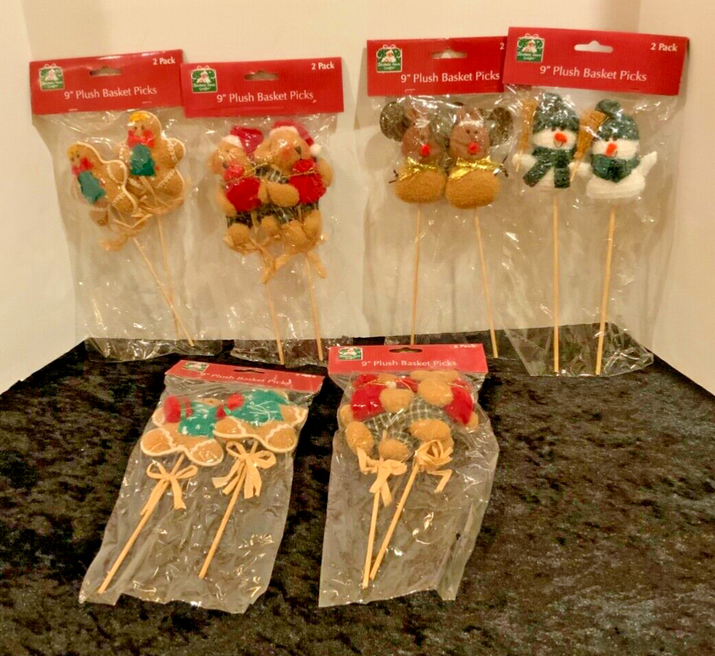 Lot of 6 VINTAGE 9” Plush Basket Picks w/2 in each Bag Floral Decorations