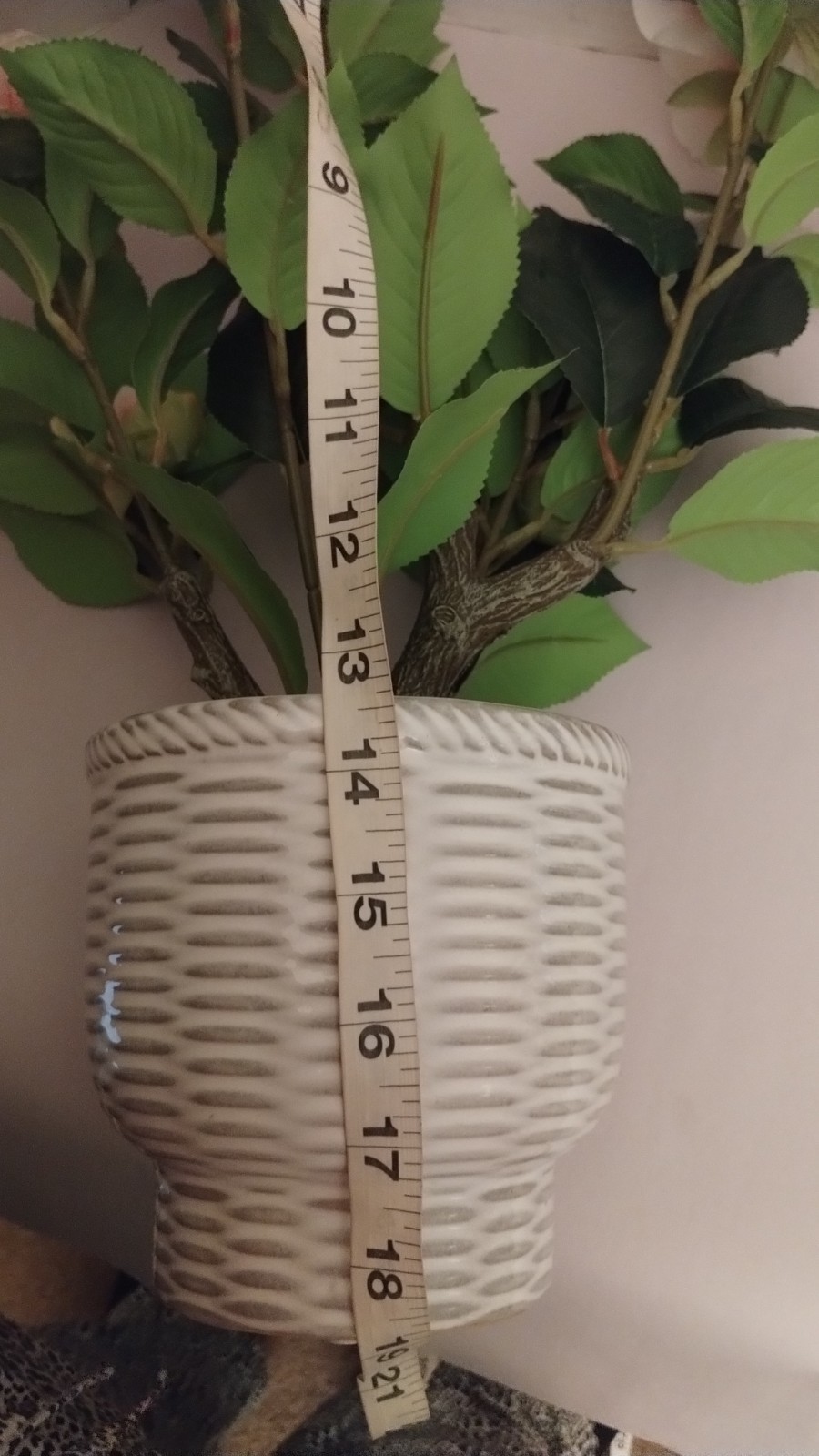 Artificial Camellia Pink/White Faux Plant In A Ceramic Pot, 20″ Tall