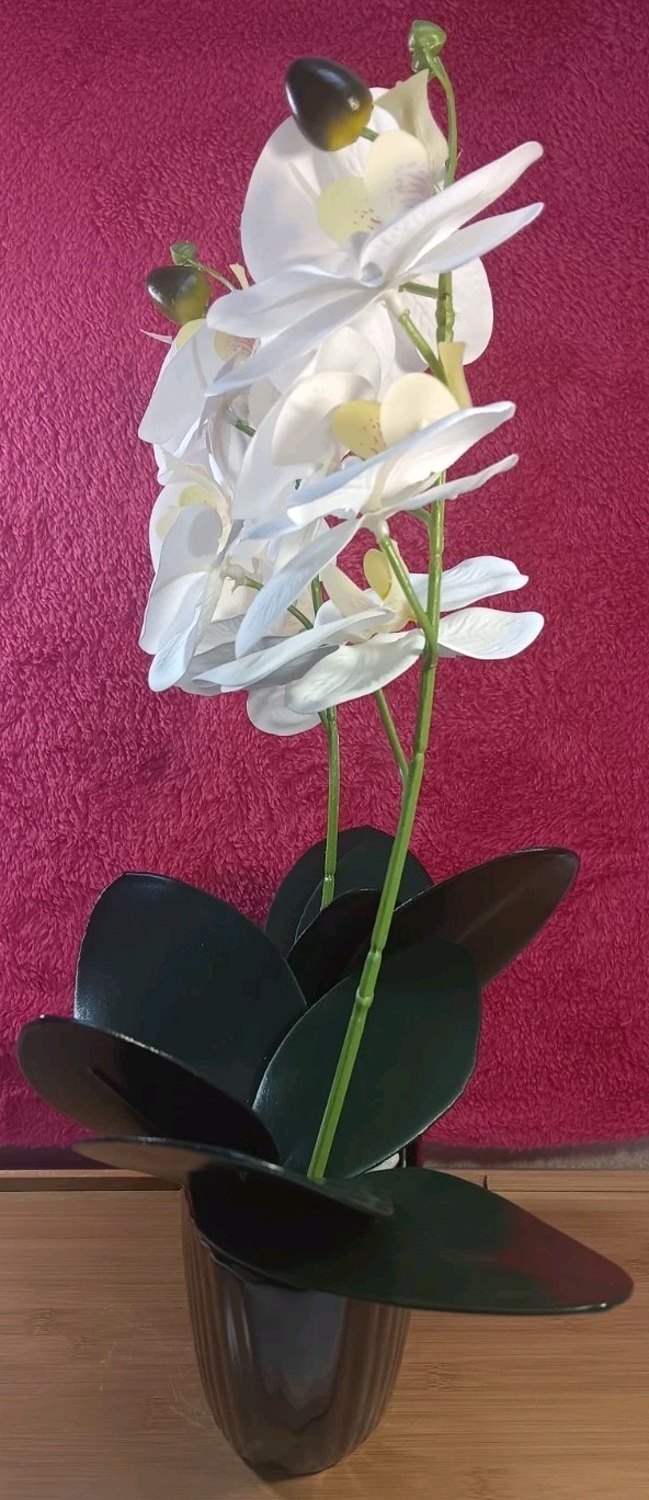 Artificial Orchid White Flower in Black Pot 16″ in tall