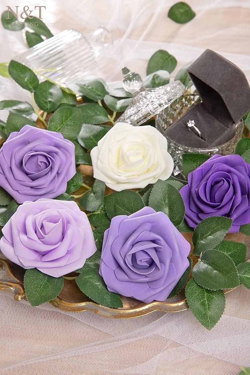 Vibrant 25pcs Artificial Purple Roses – Ideal for Weddings and Craft Projects