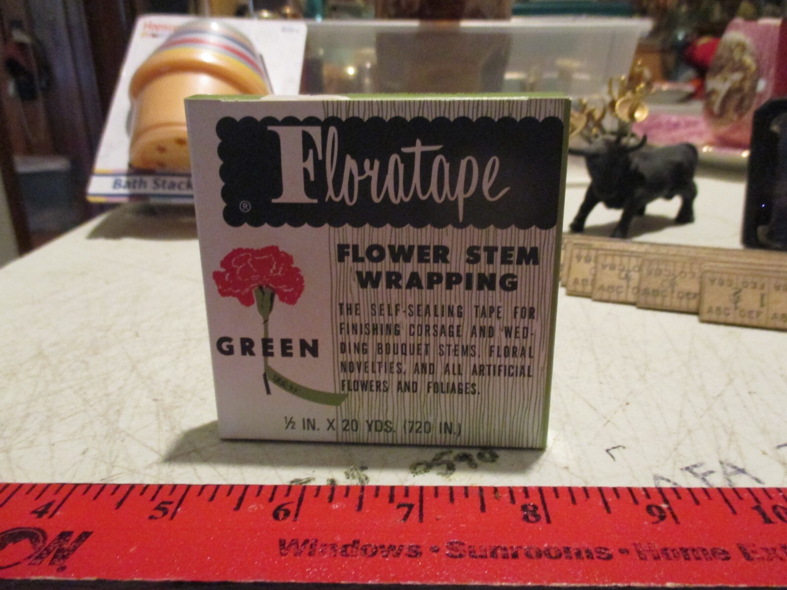 Vintage Floratape Flower Stem Wrapping, NOS, Green, 1/2×20 Yds, American Can Co.