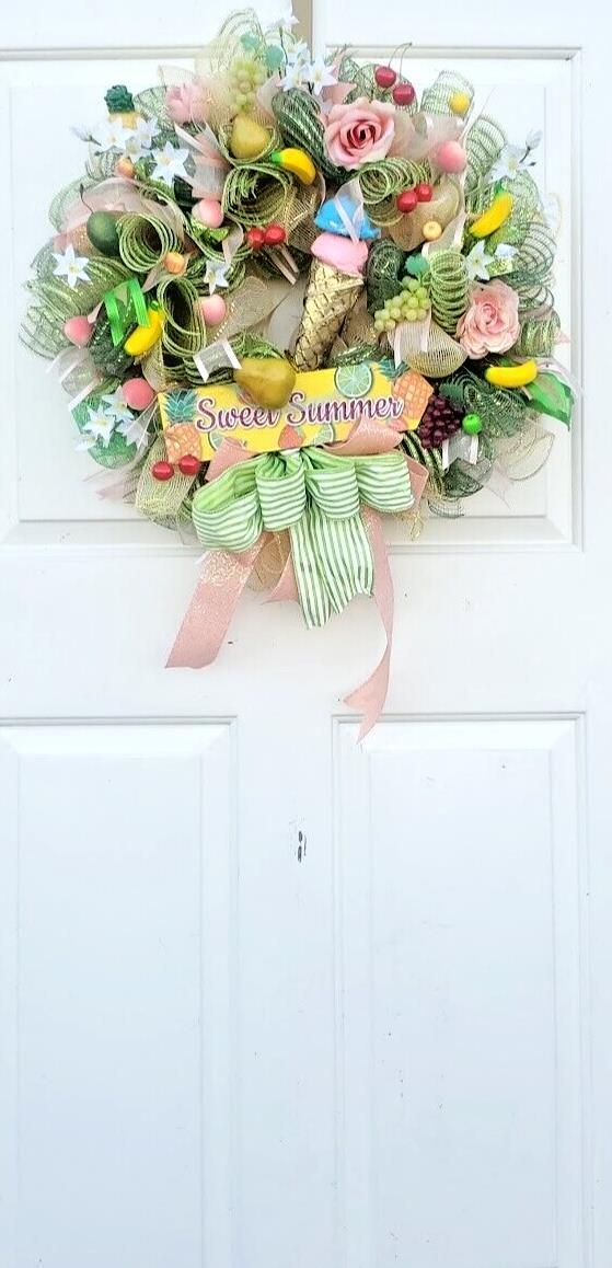 Summer Wreath Large 24″ Handmade Deco Mesh Front Door Ice Cream Cone Decoration