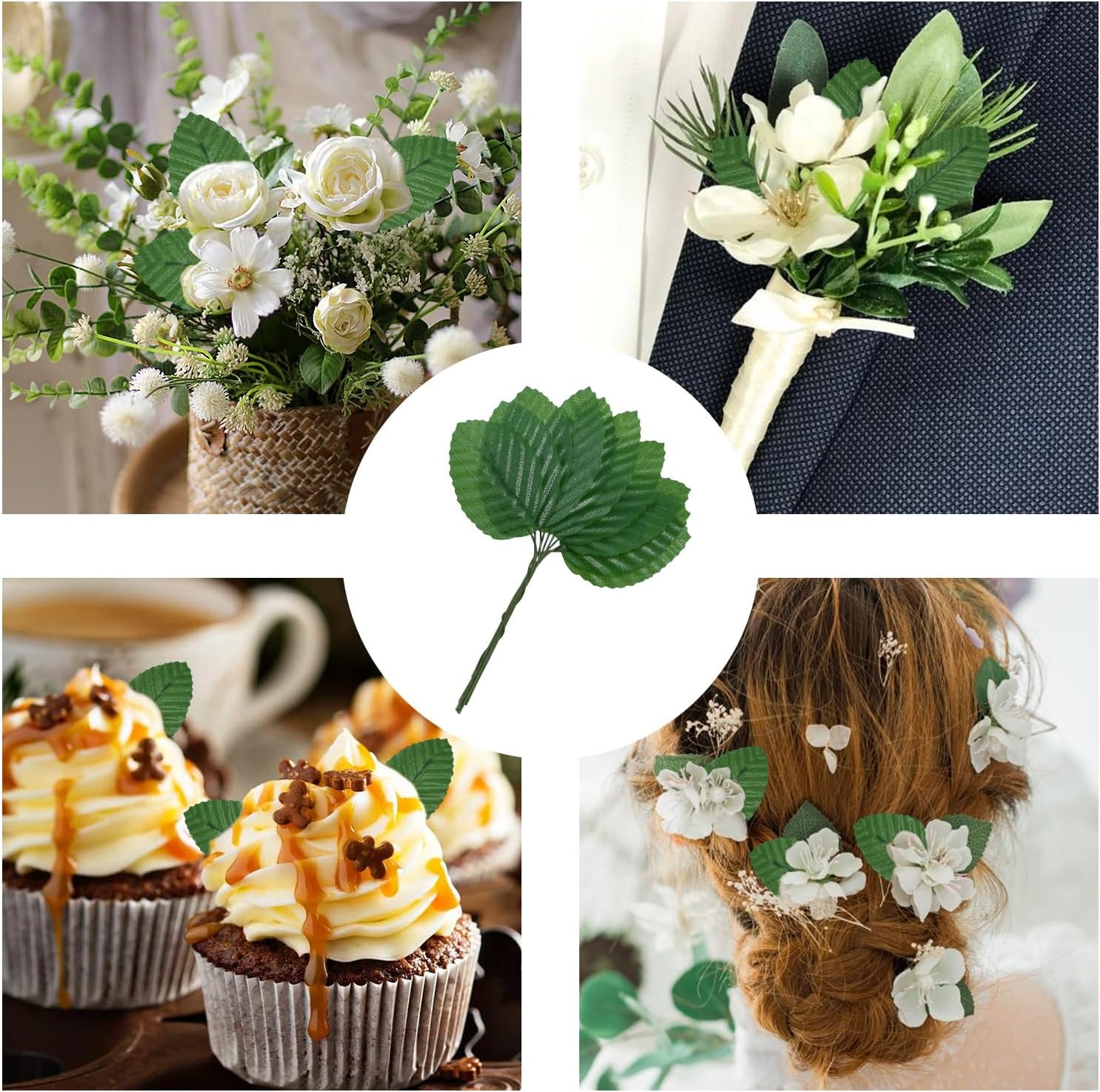 50Pcs Artificial Silk Leaf, Fabric Floral Fake Wire Crafts Leaves Faux Flowers f