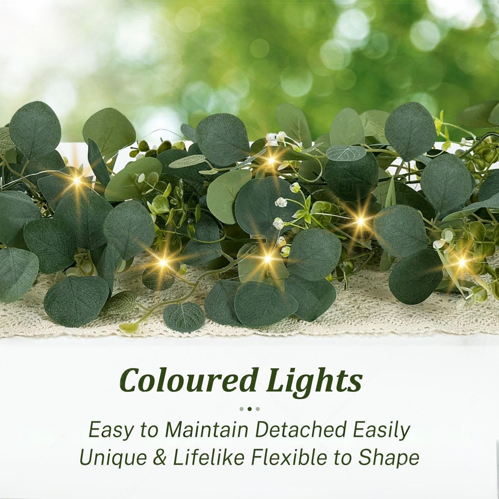 Lighted Eucalyptus Garland 6FT – 2 Pack Faux Greenery for Home Decor, Weddings,
