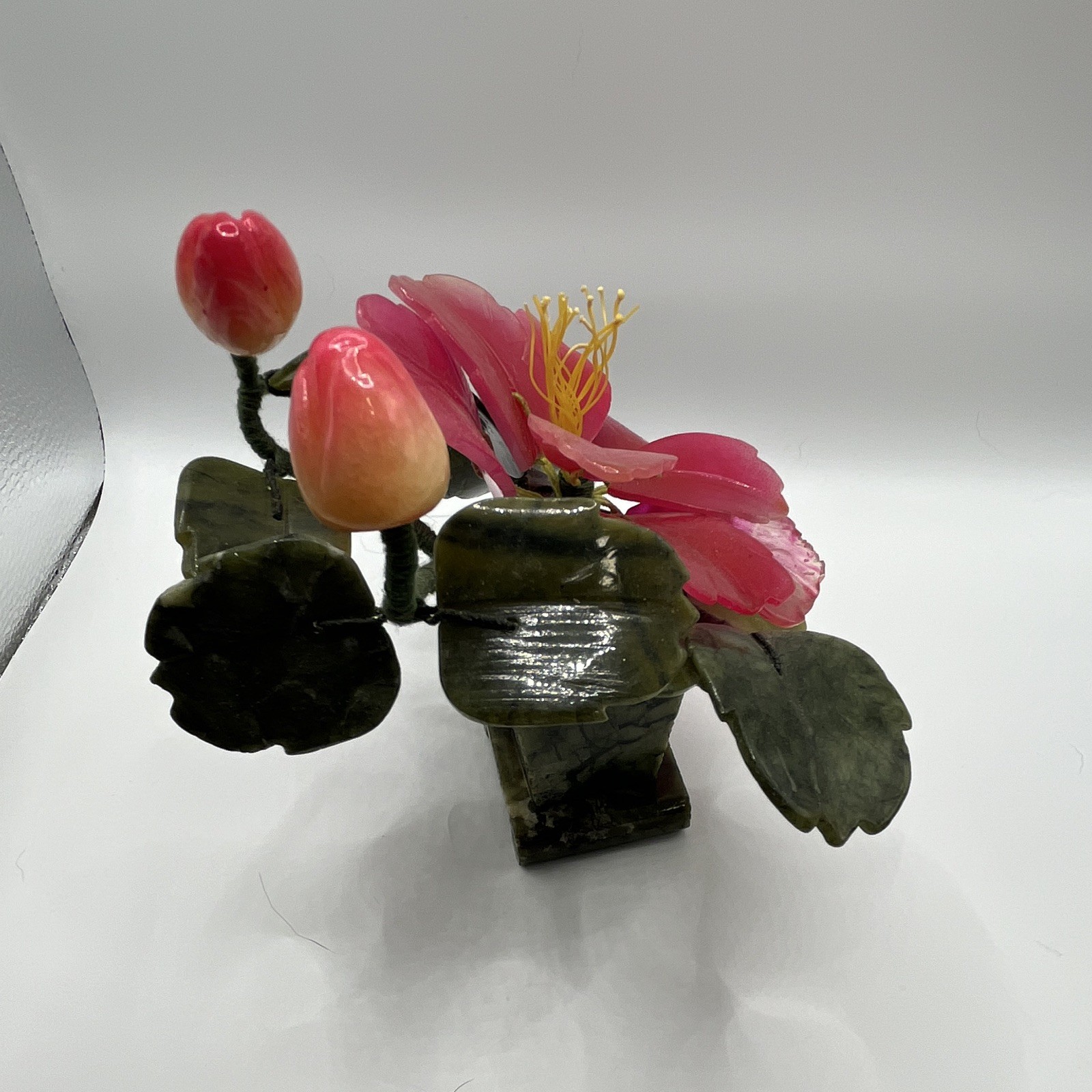 Vintage Stone Flower, Buds, Leaves, and Vase