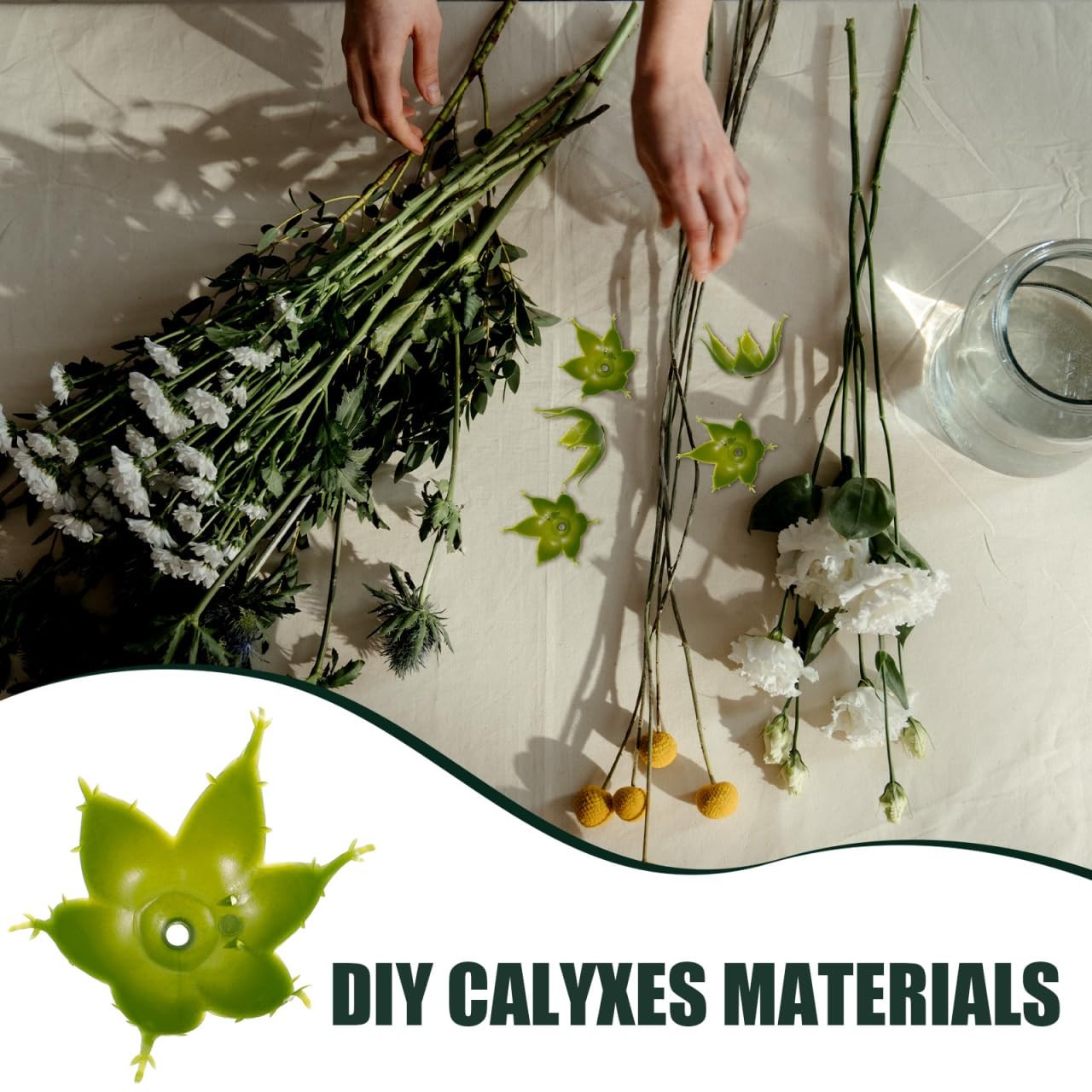 100 PCS Green Plastic Flower Bases 2.17X2.17X1.38 Inches Rose Calyxes Sepals