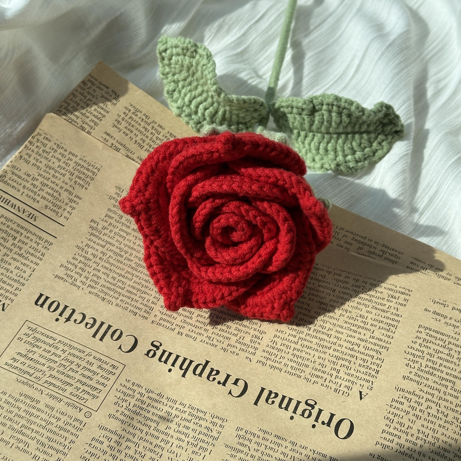 Red Crochet Rose Bouquet Handmade Valentine’s Yarn Roses Anniversary Gift