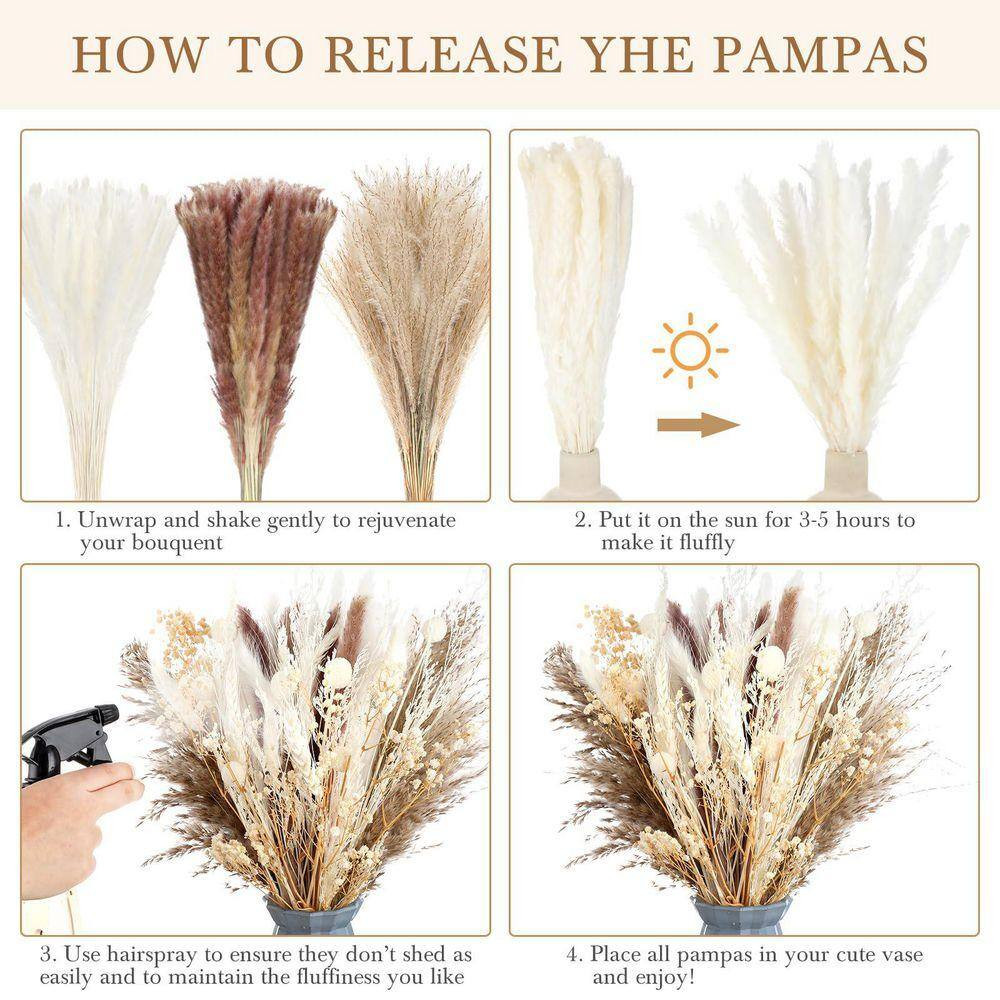 17 in Dried Pampas Grass Decor Bulk, White Pampas Reed Grass Fluffy Pampas Grass