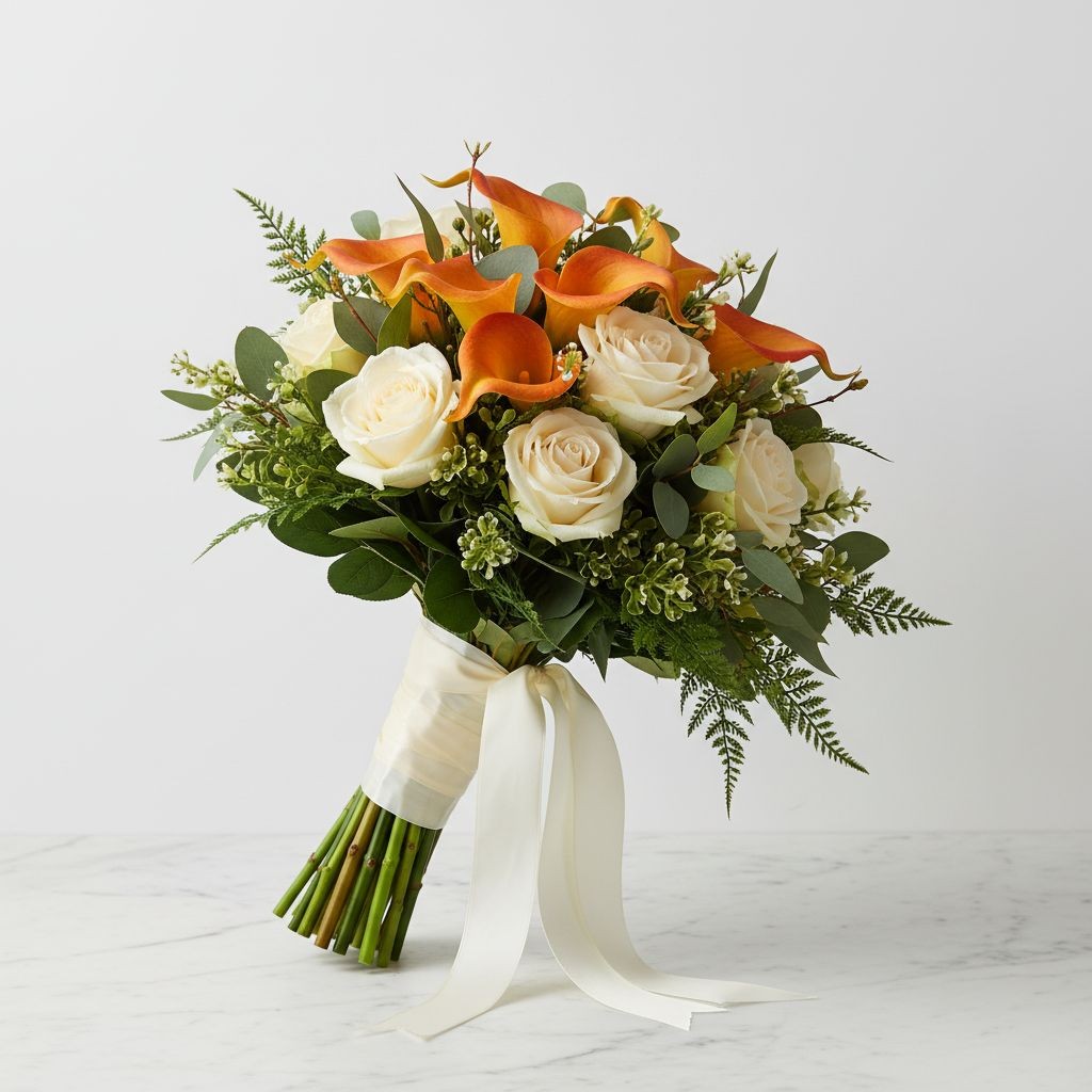 Orange Calla Lily Bundle Faux Flowers 5 Stem Bouquet Vintage Floral Decor Weddin