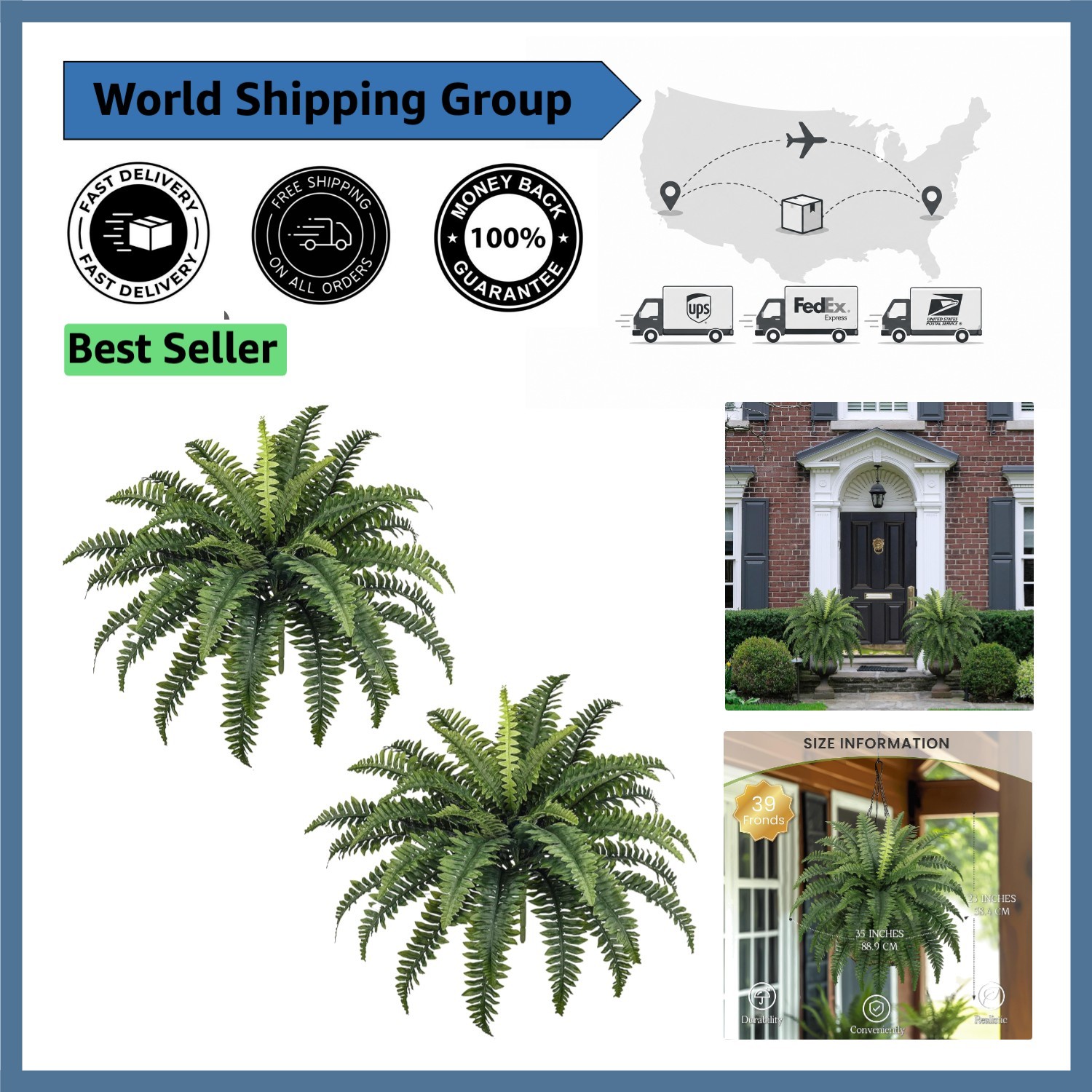 Zero Maintenance 35-Inch Fake Ferns – Pet Friendly & Eco-Friendly Set of 2