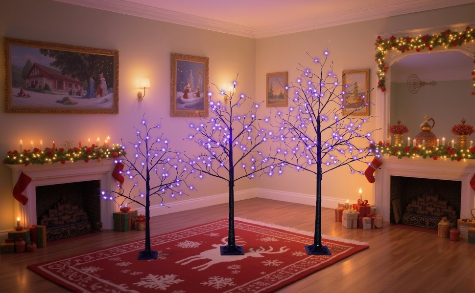 3 Pac Halloween Spooky Tree with Purple Lights, 4FT 5FT and 6FT, Lighted Tree