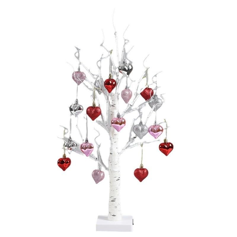 24 Inch Lighted White Birch Tree | Valentines Day Tabletop Decor with Hanging…