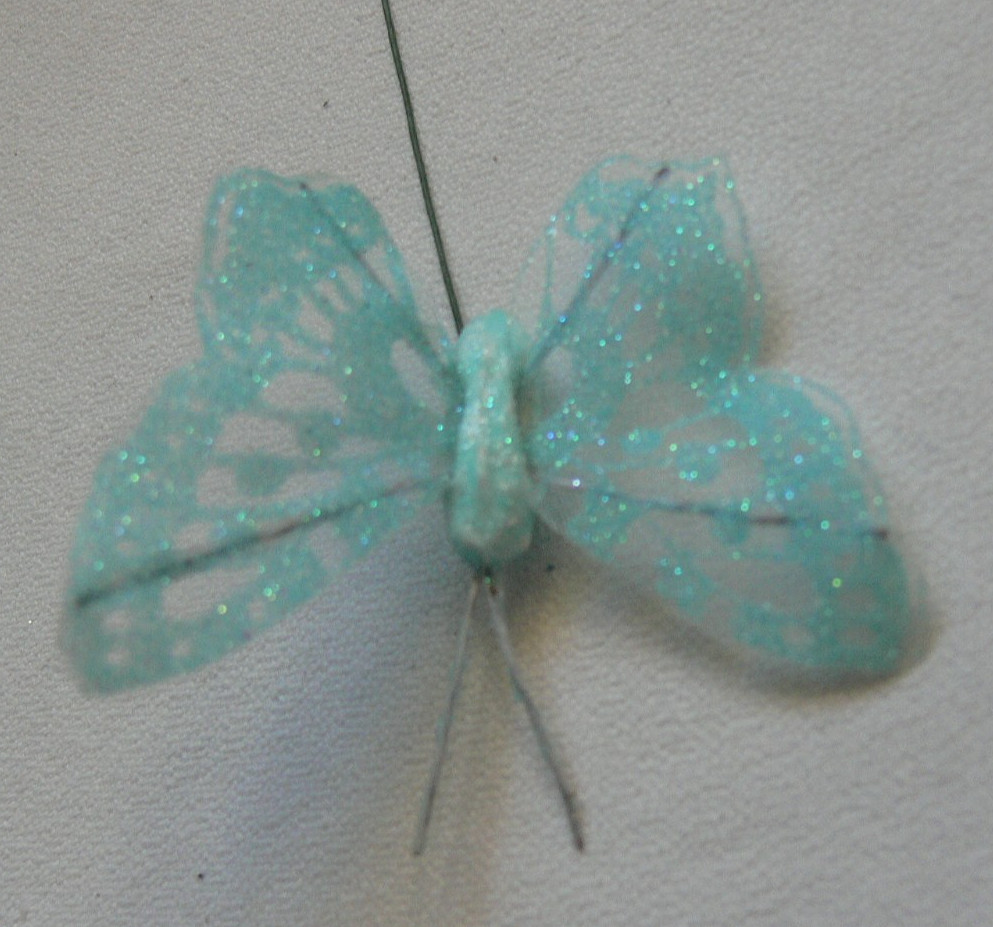 BUTTERFLY Pack 12 Piece LT BLUE – 40x65mm – Antennae’s + Stem 12cm long – KSCRT