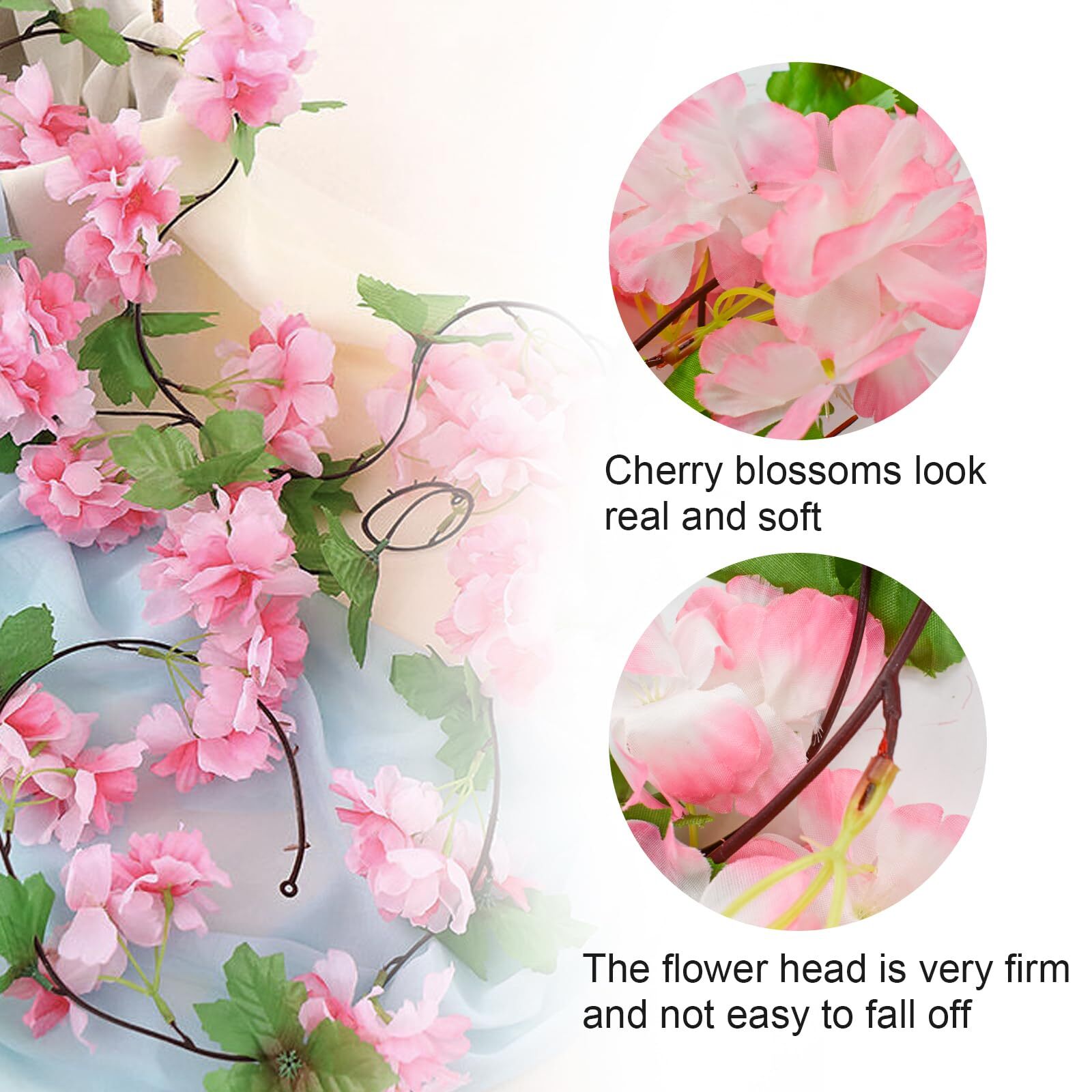 Dark Pink Artificial Cherry Blossom Flower Vines 6PCS Fake Sakura Decor