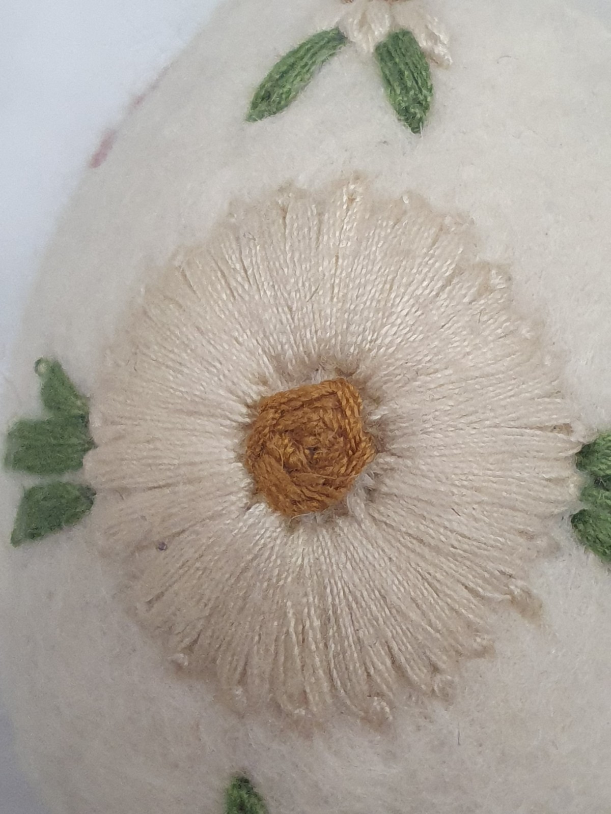 6 Cottage Core Farmhouse Chic Boiled Wool Eggs Embroidered Flowers Basket Decor