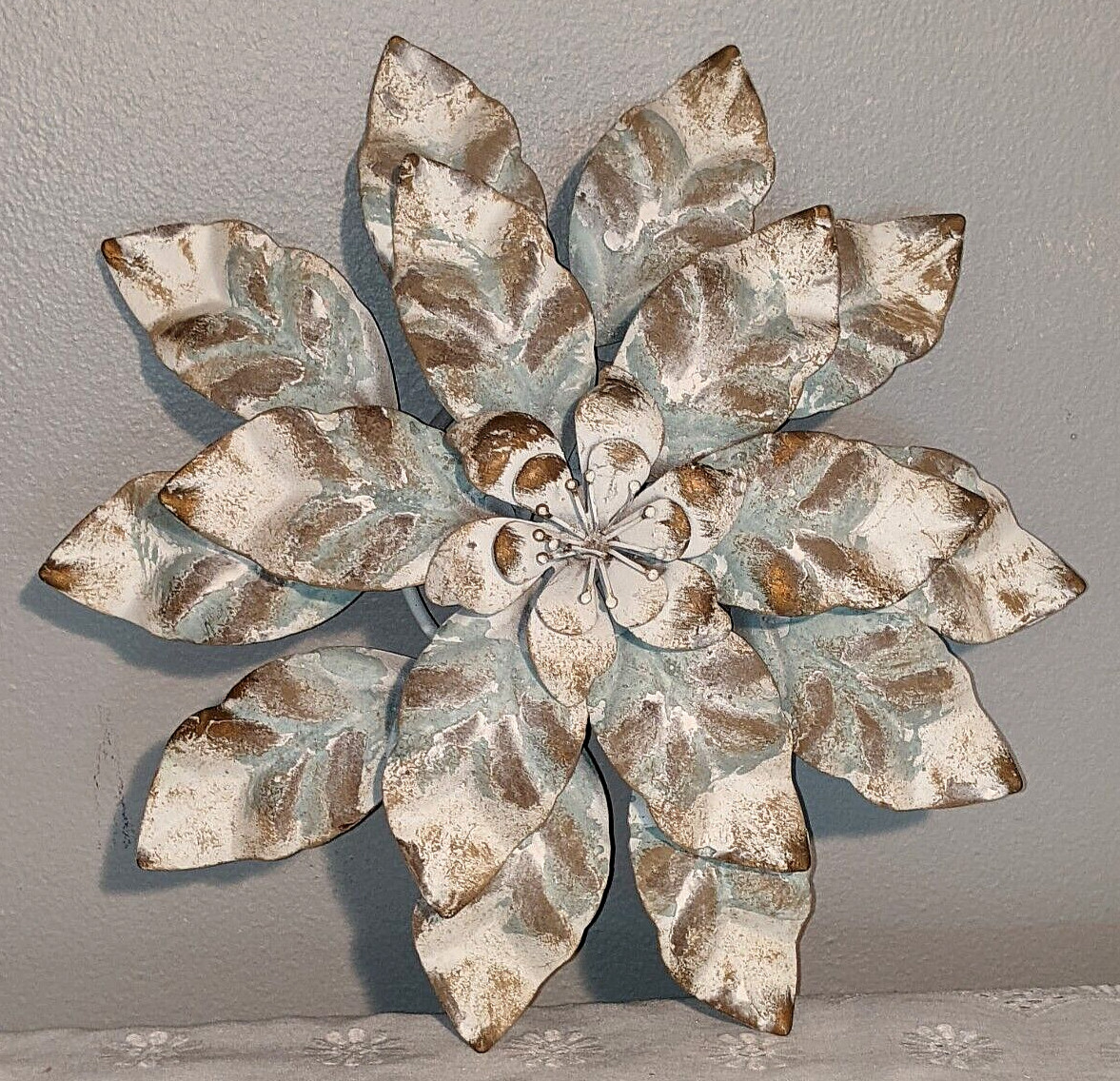 Hobby Lobby Hanging Metal Flower Wall Art Home Decor Teal Brown White 12” Lot 2