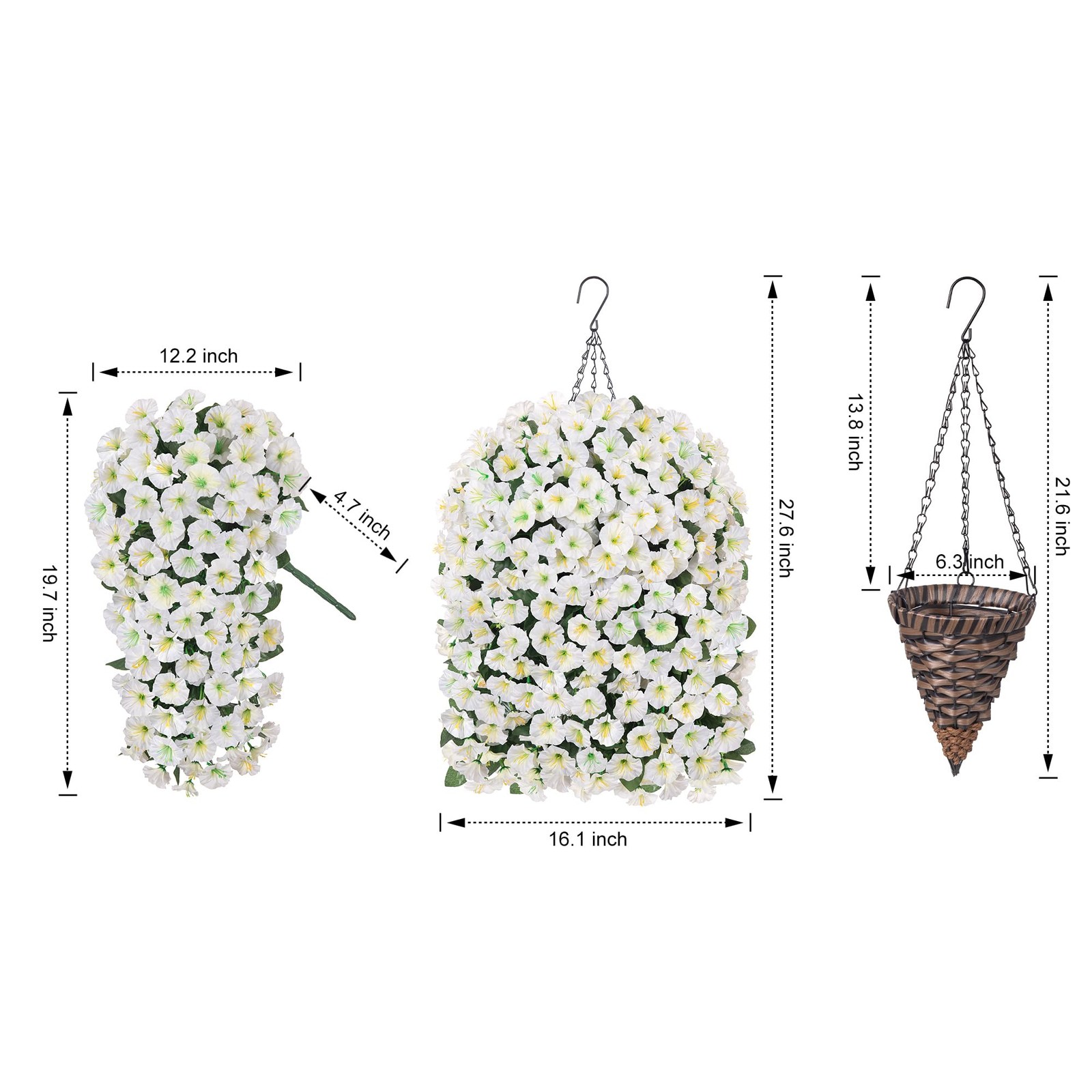 HyeFlora Artificial Faux Hanging White Flowers Plants Basket for Outdoor Outs…