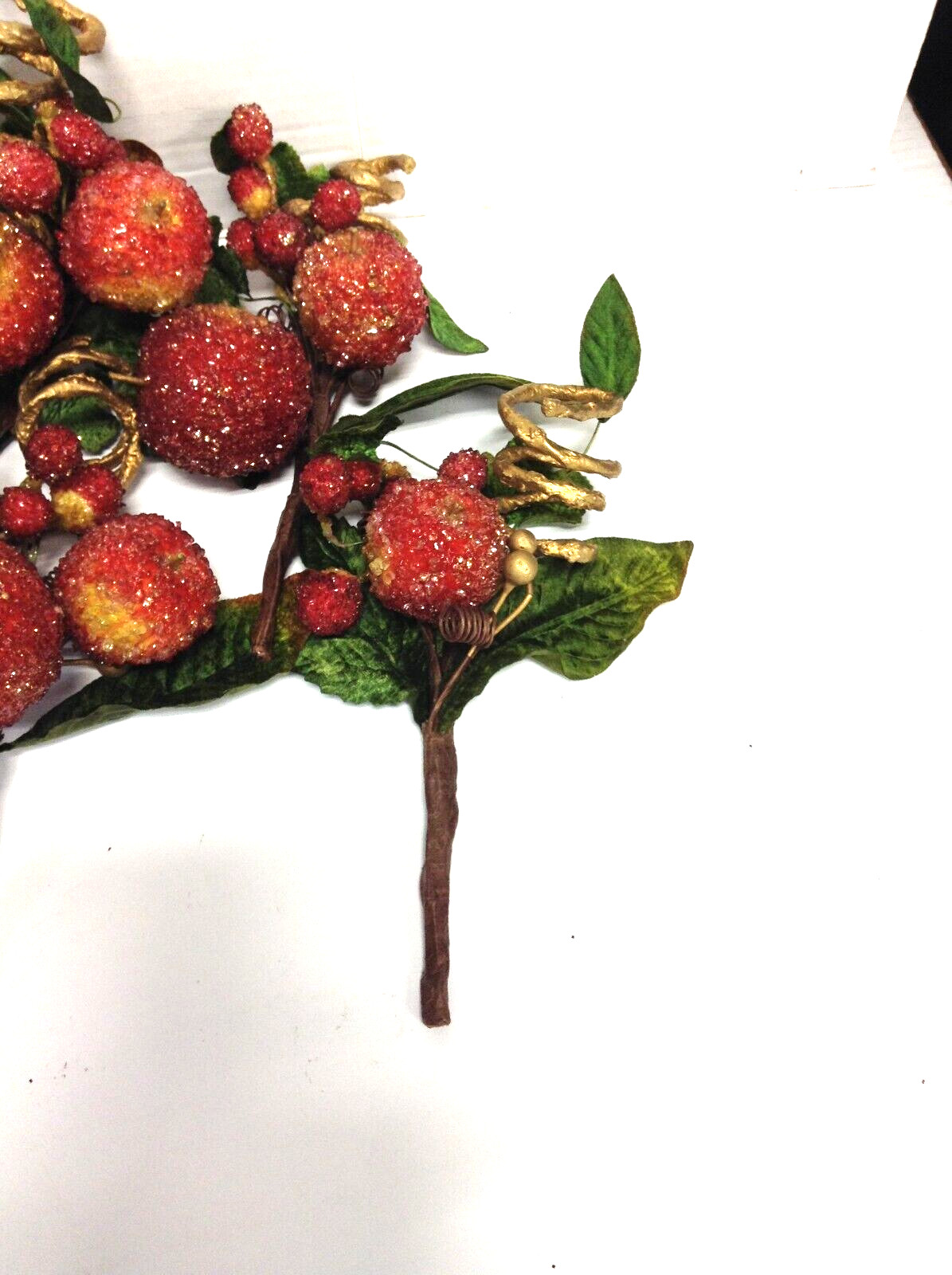 8 Frontgate Beaded Crystal Holiday Faux Fruit Picks Floral Tree Stems Apple Pear