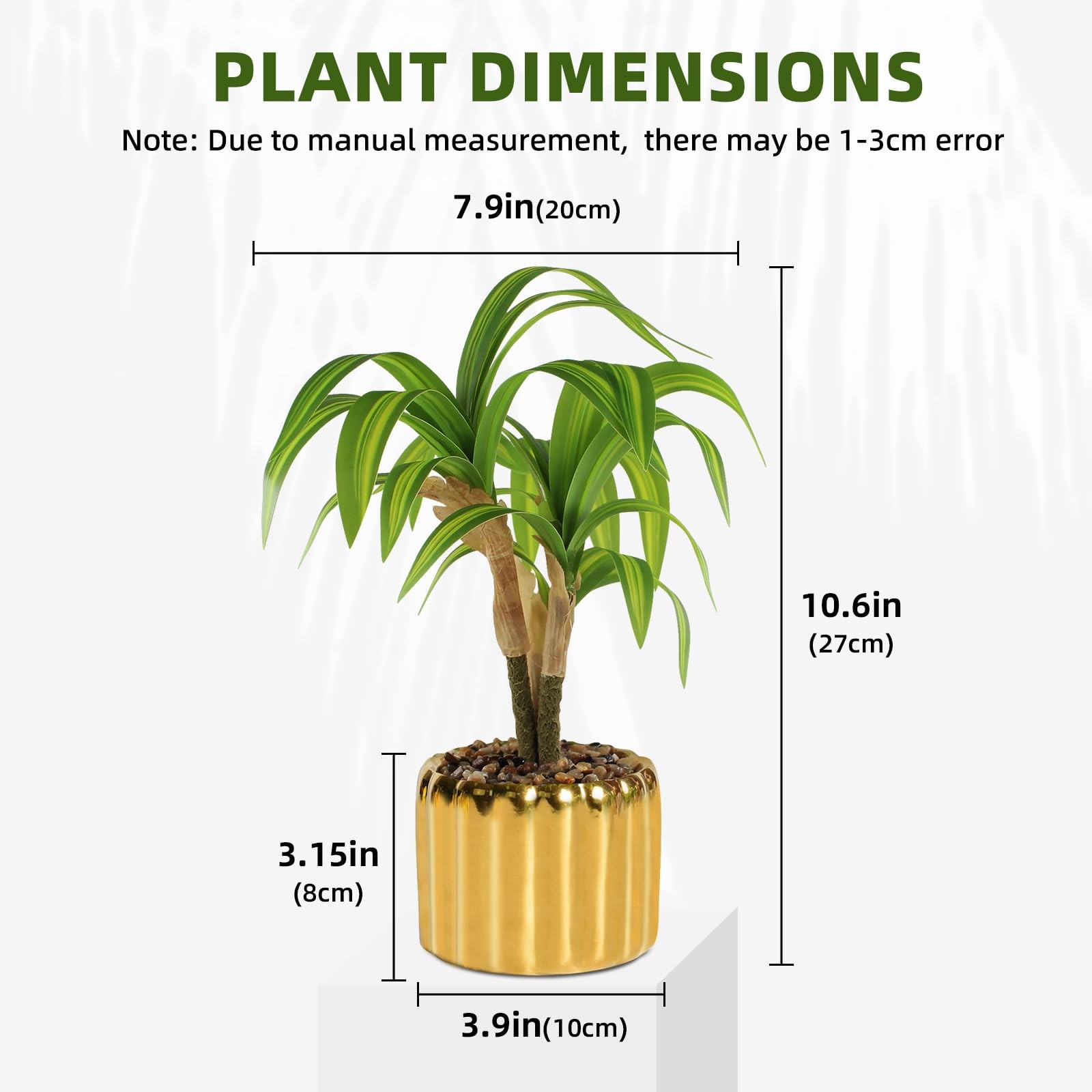10. 6″ Artificial Dracaena Plant with Textured Leaves Golden Ceramic Pot Real…