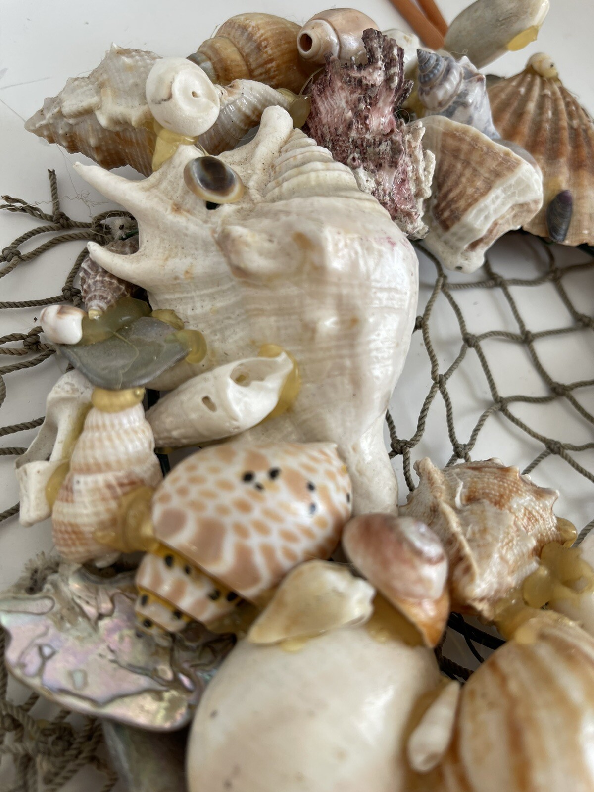 Vintage Sea Shell Wreath Coastal Home Decor Hand Crafted Real Shells Abalone 8”