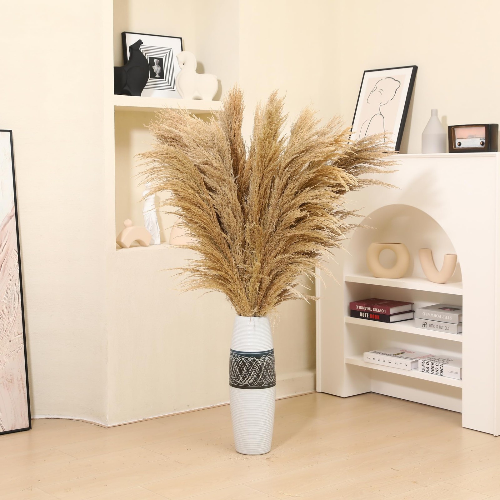 9 Stems Pampas Grass Decor Tall 48”/4 FT, Long Fluffy Dried Pompas Grass, Large