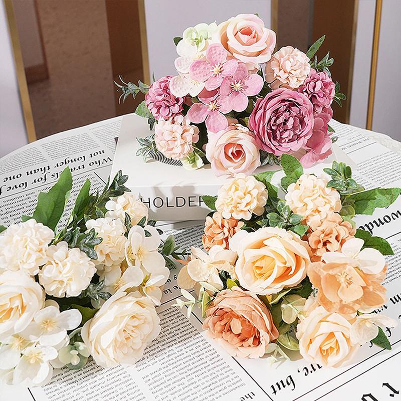 7-head Silk Peony Rose & Hydrangea Bouquet – Elegant Decor for Home & Events