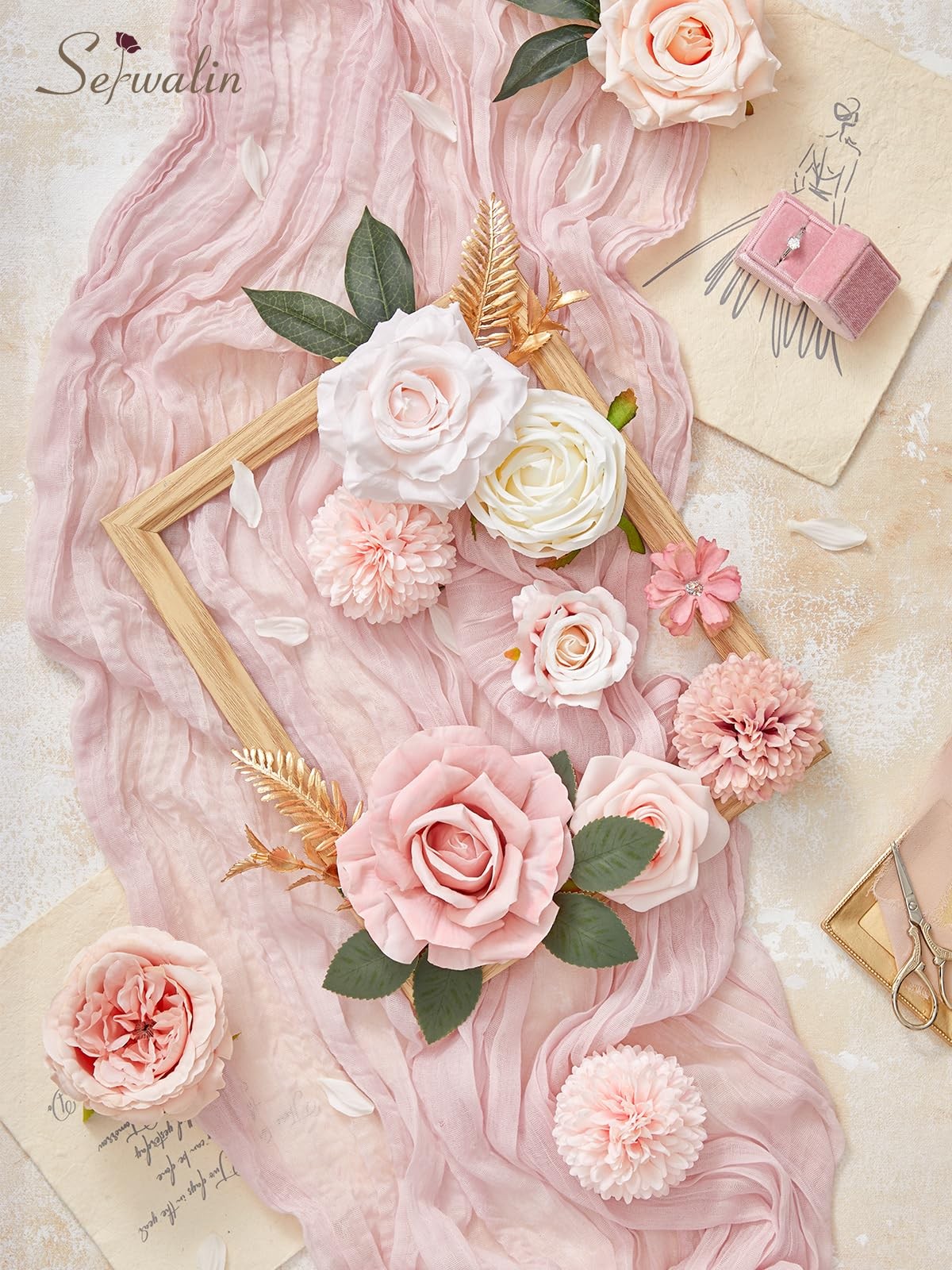 Artificial Flowers Box, Dusty Rose, Pink, White Roses, DIY Wedding Decor Bouquet