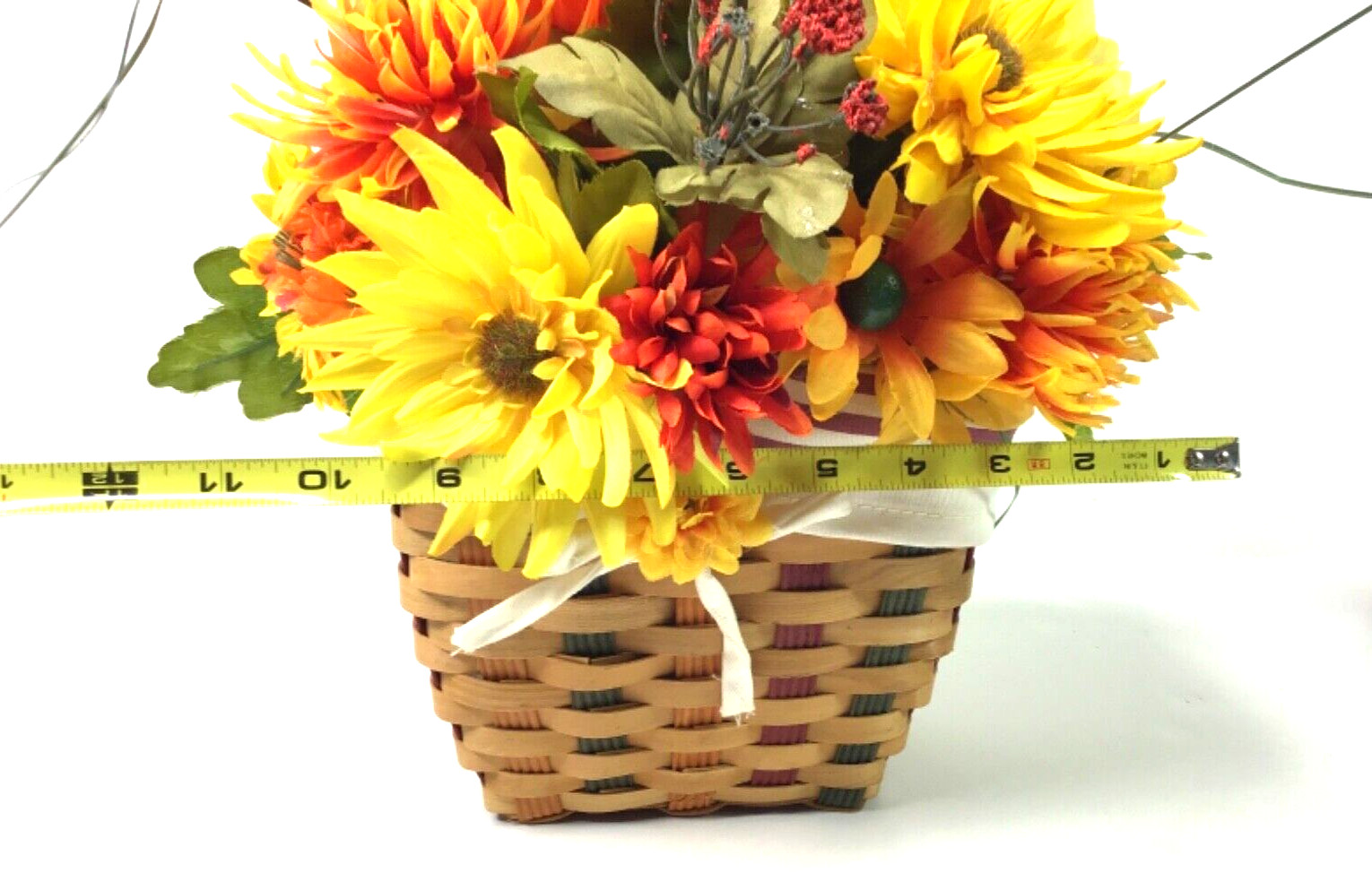 Handmade Fall Flower Basket Arrangement Shades of Orange Yellow Brown Green