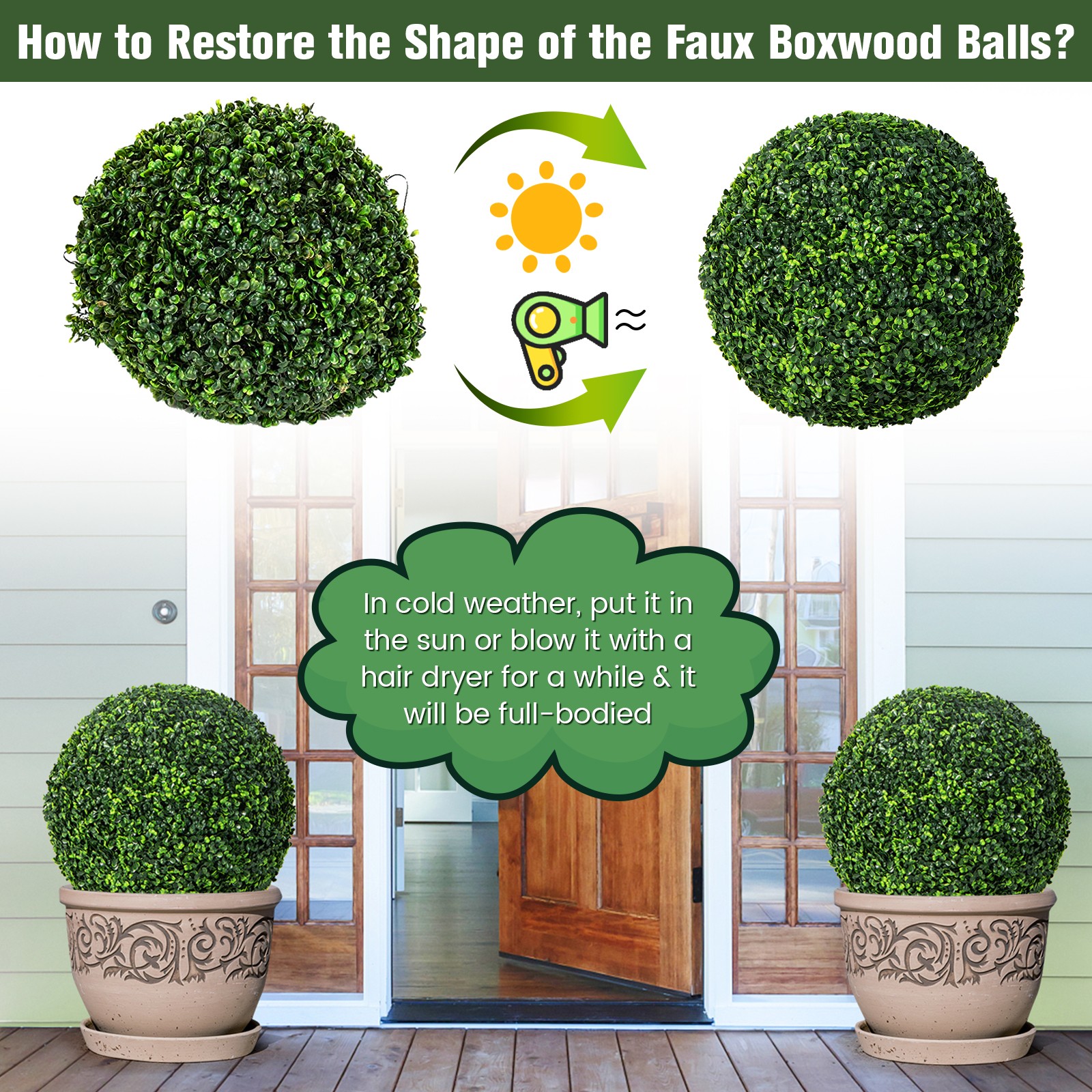 2 PCS Artificial Plant Topiary Ball 19″ Faux Decorative Balls for Indoor Outdoor