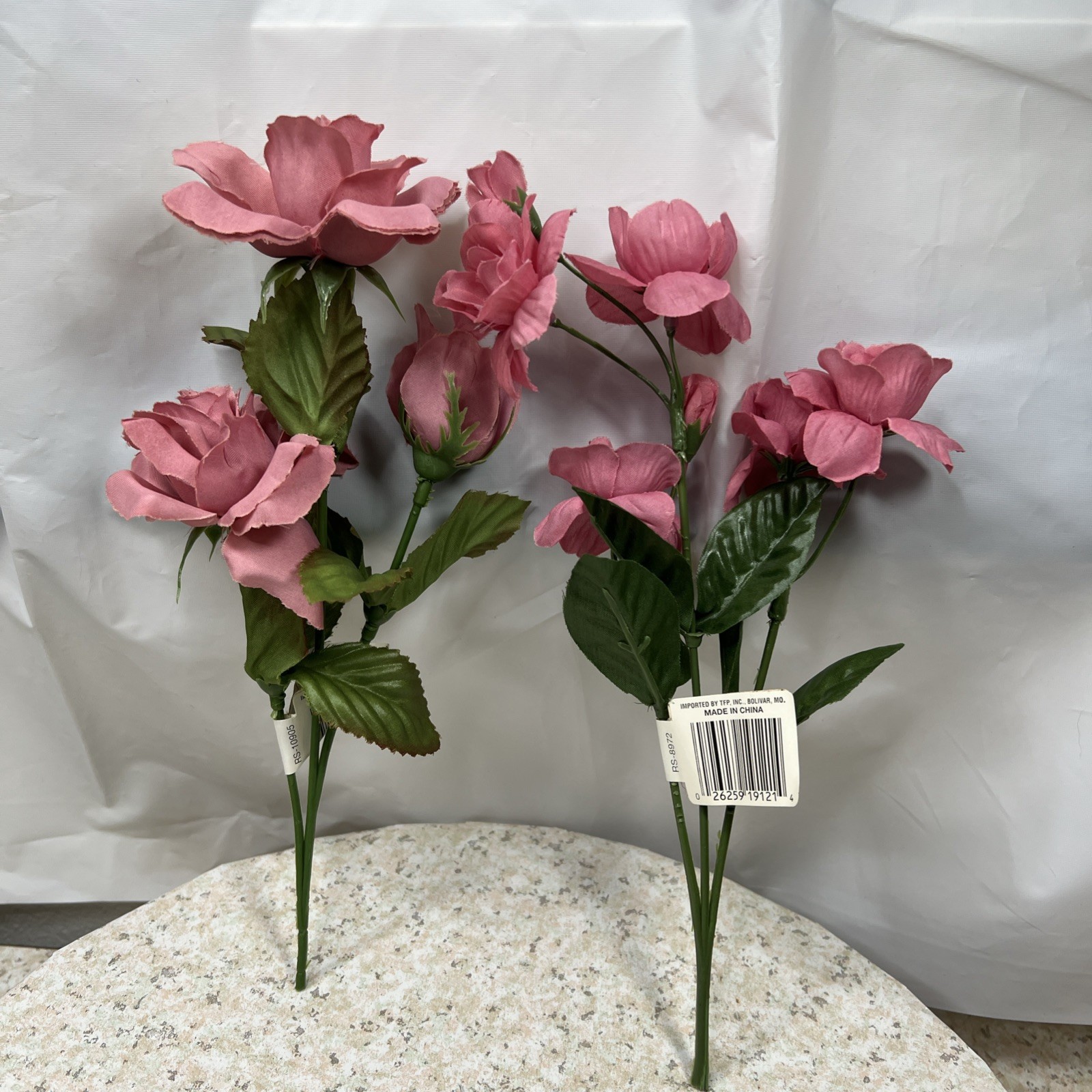 9 Vtg Bouquets Faux Flowers Mauve Pink Burgundy Roses Daisies Carnations NOS