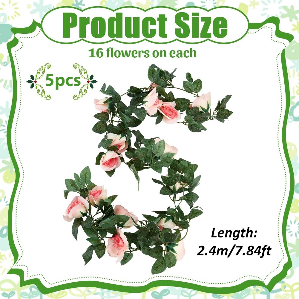 5Pcs 40Ft Artificial Rose Vine, Fake Flowers Garland Fake Roses Garland Hangi…