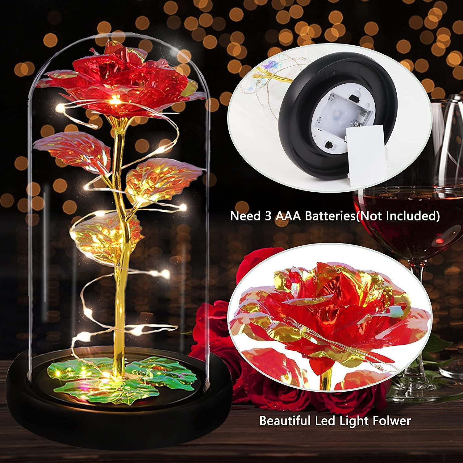 Eternal Forever Galaxy Rose Flower In Glass Dome LED Light Valentine’s Day Gift