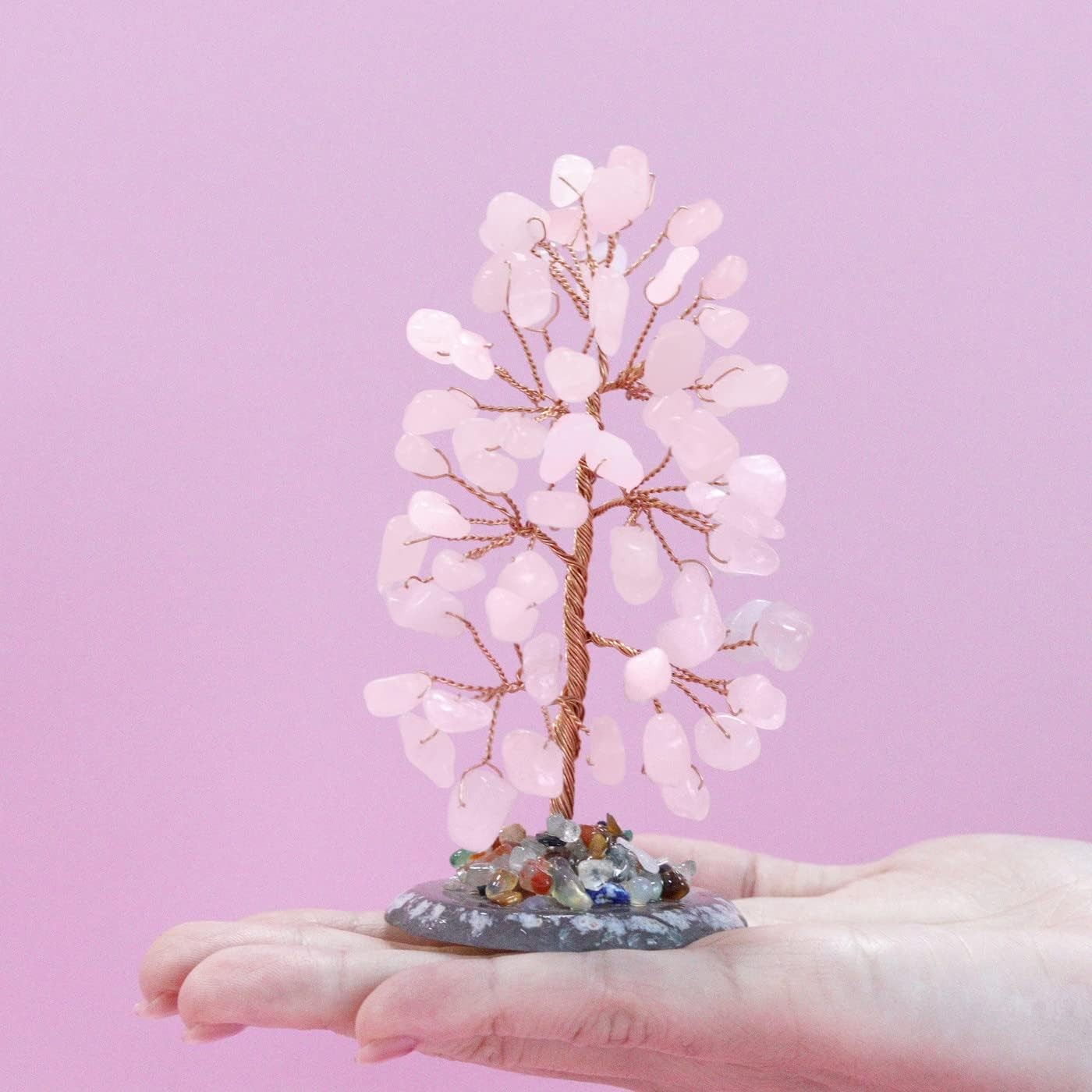 Rose Quartz Healing Crystal Tree of Life Natural Gemstone Pink-rose