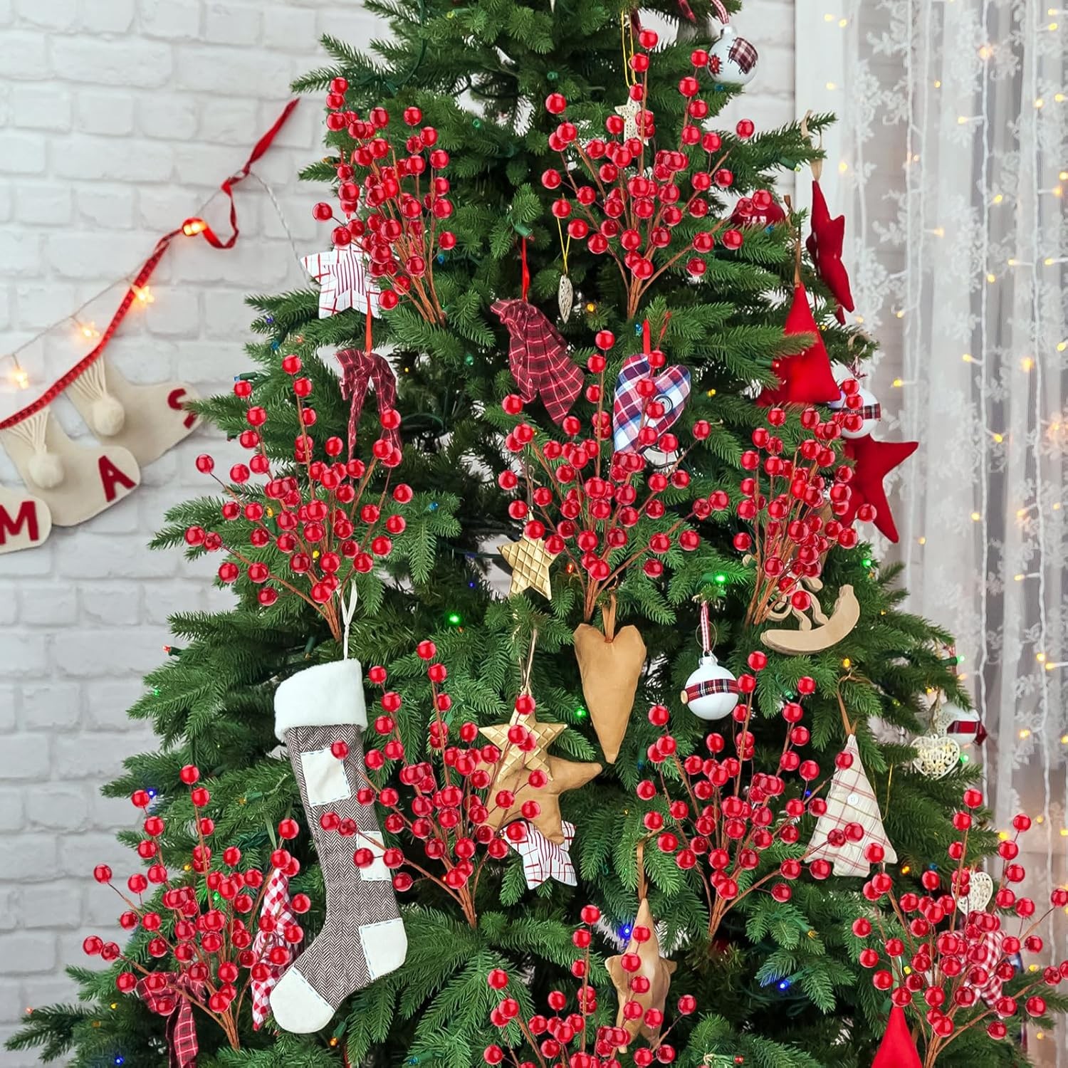 15 Pcs Artificial Red Berry Stems Christmas Red Berries Holly Berry Branches Fak