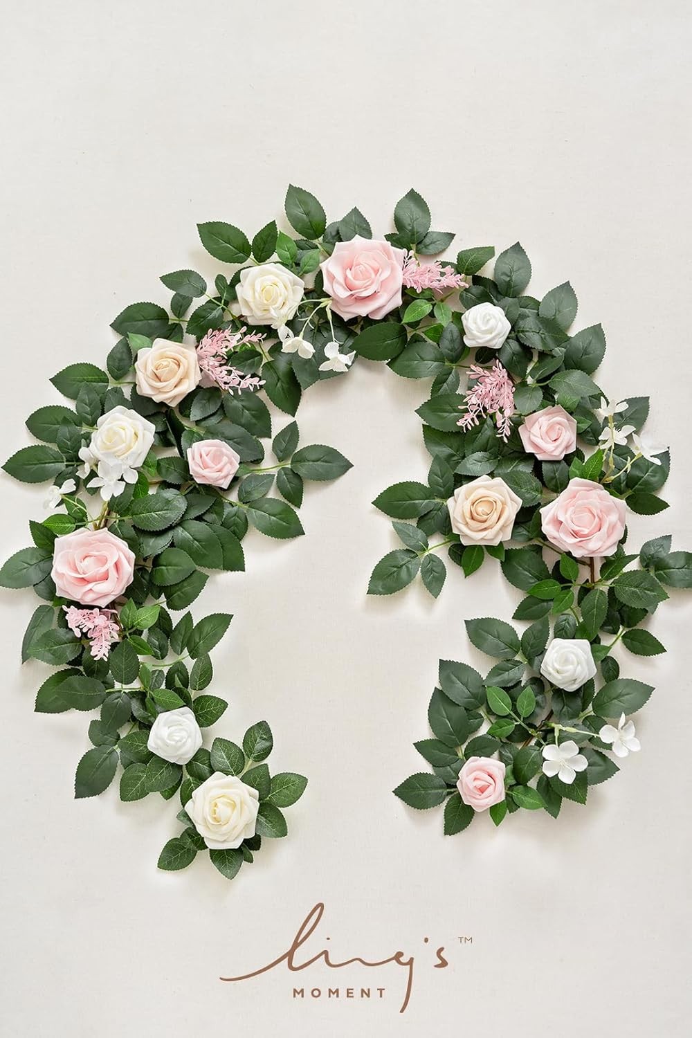 Ling’s moment 5FT Blush Artificial Flower Garland Fake Pink Rose Leaves Floral G