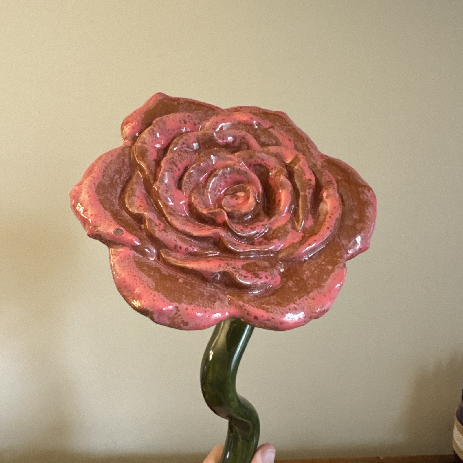 Stoneware Ceramic Rose Flowers & Stems – Handmade Glazed Pink – Set of 4