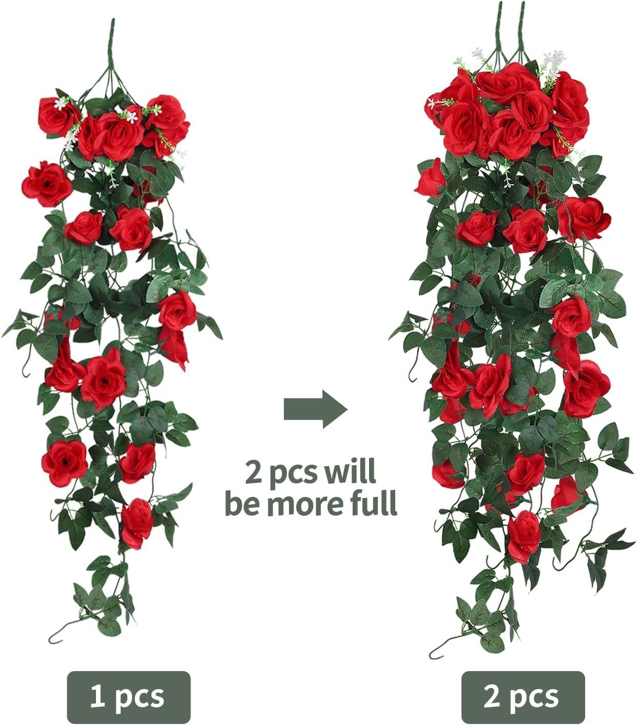 Lifelike Hanging Flower Vines 2PCS 3.3 Feet Red Rose Decoration for Weddings