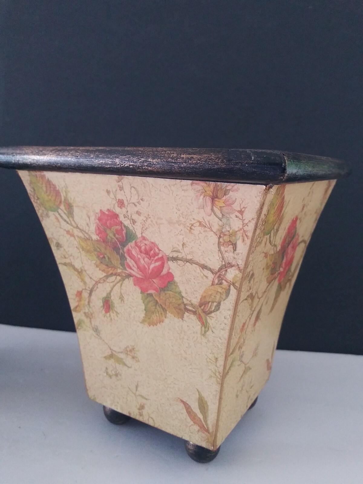 Absolutely Beautifully decorated Wooden Vases. Silk Flowers. Two pots!!